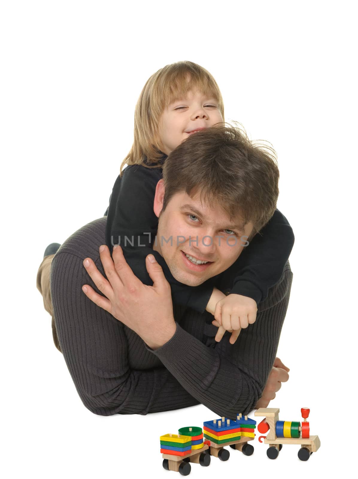 The daddy with the son. It is isolated on a white background