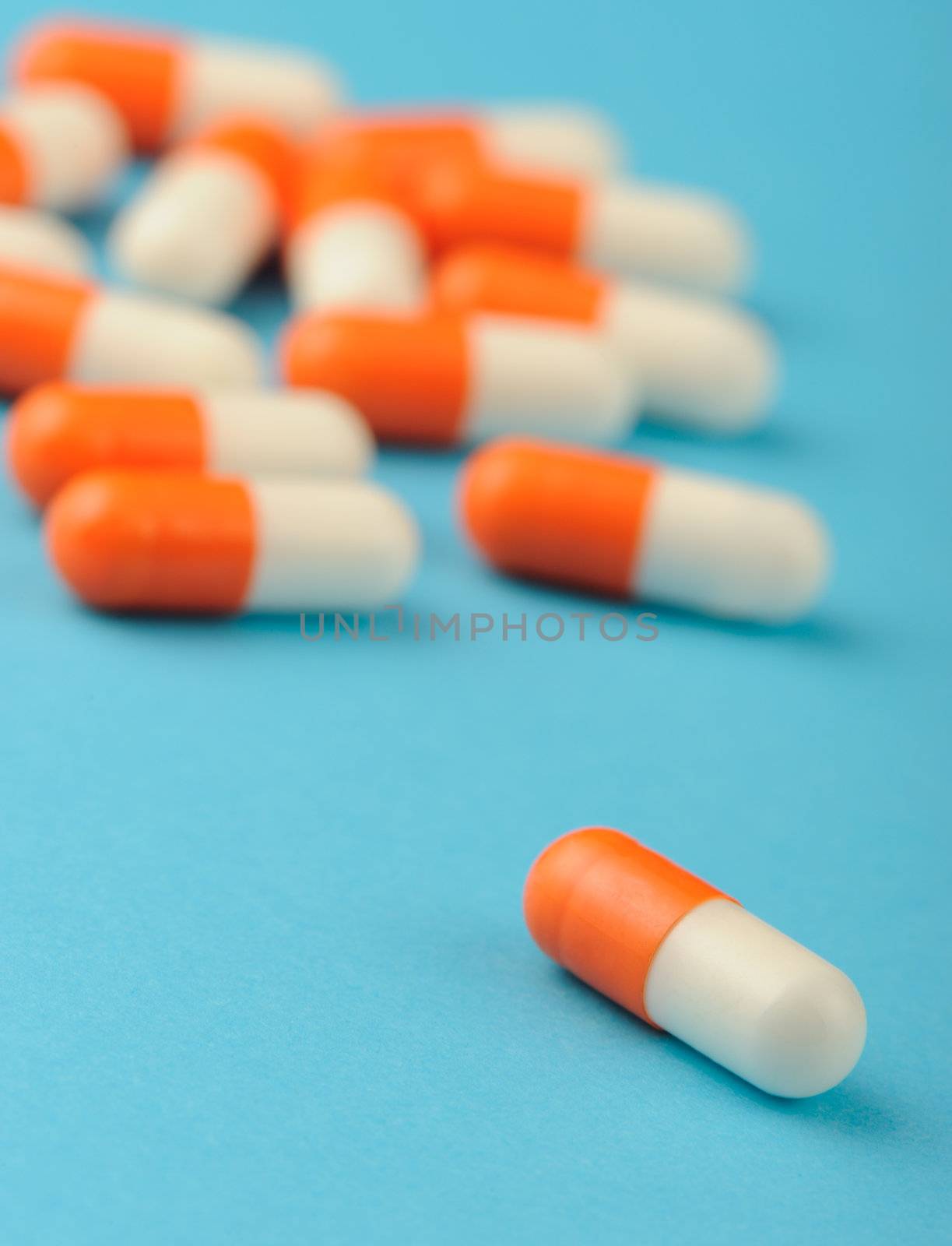 set capsules on blue background. Photo closeup