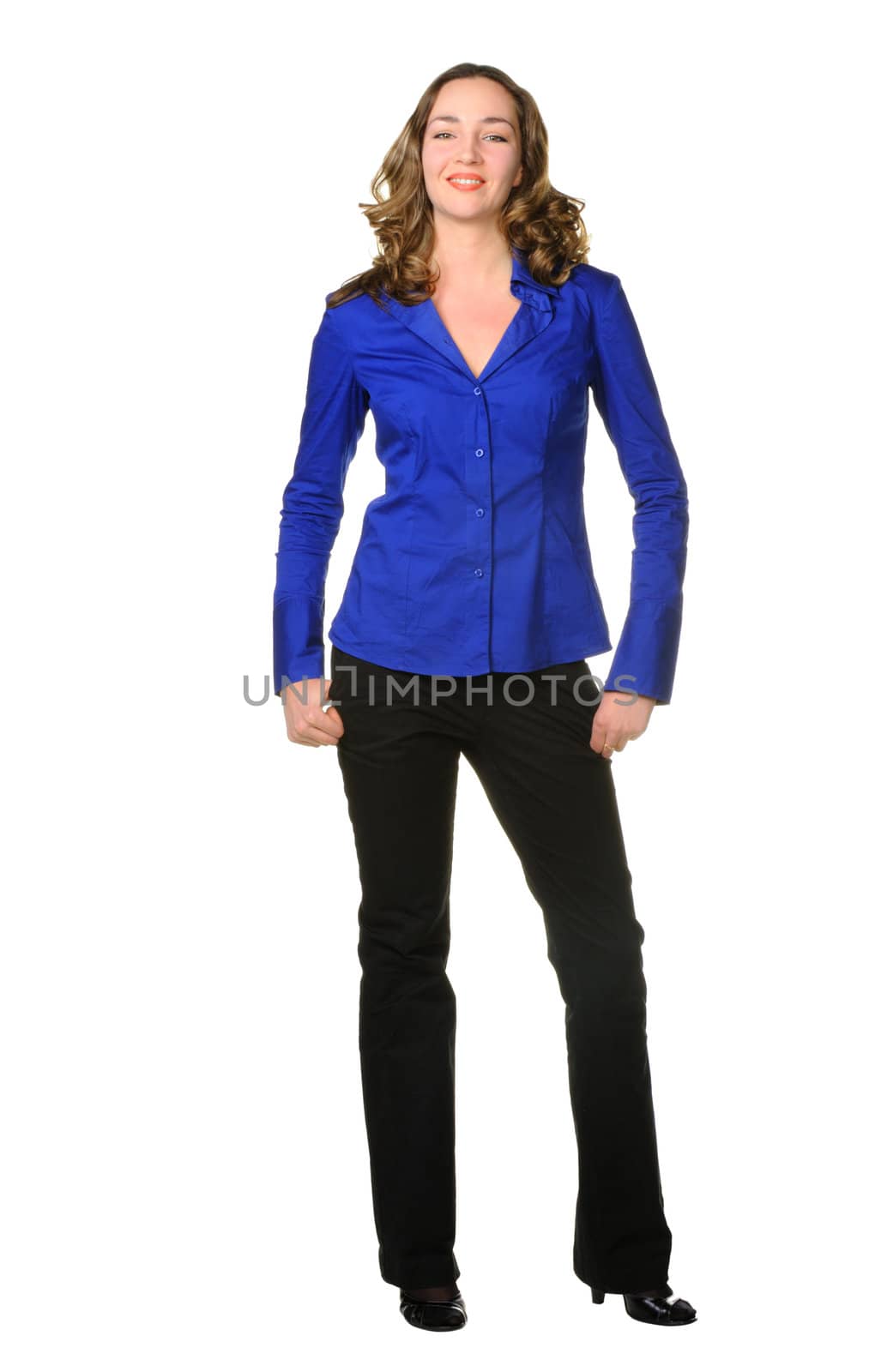 The attractive girl in trousers and dark blue shirt by galdzer