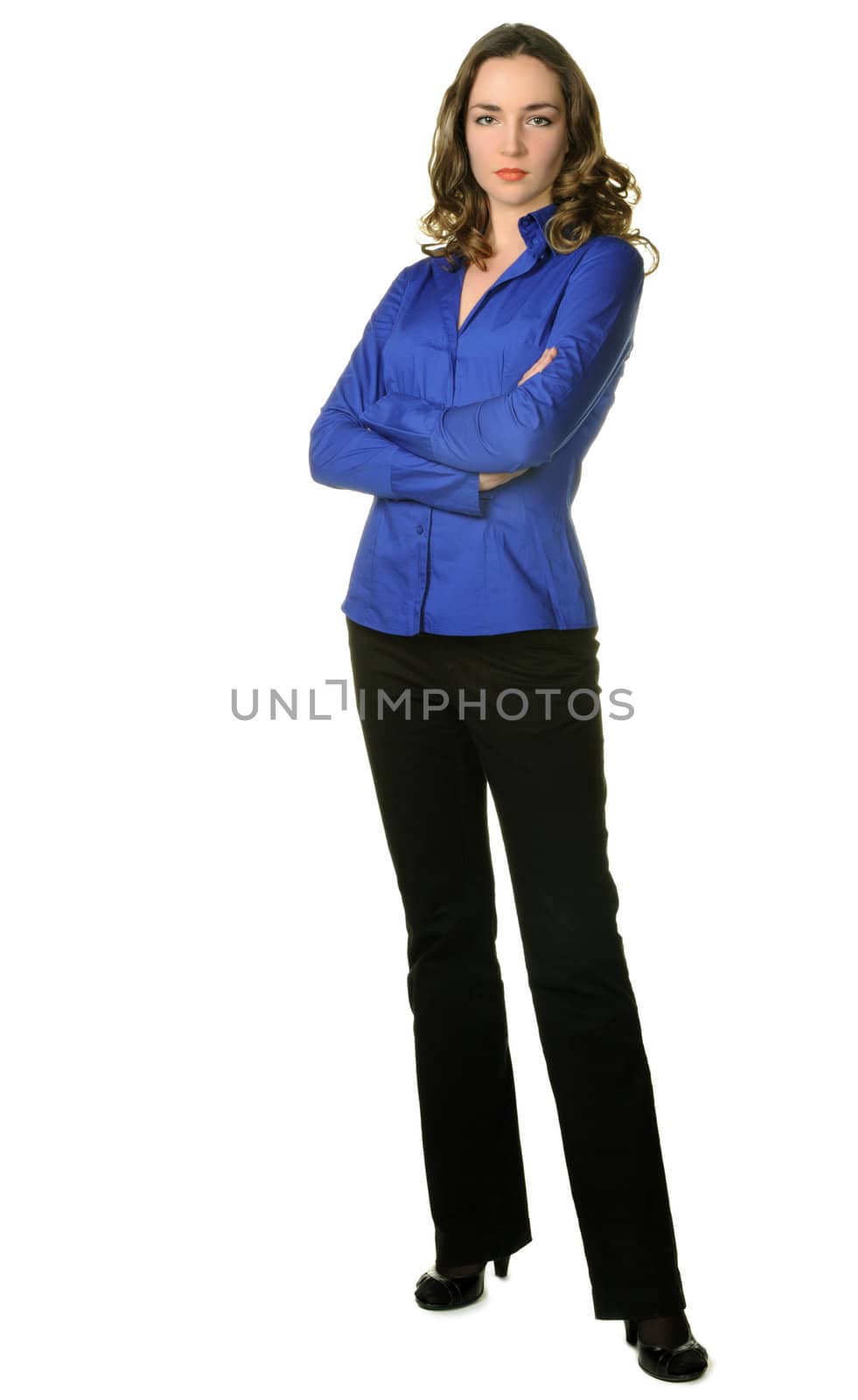 The attractive girl in trousers and dark blue shirt by galdzer