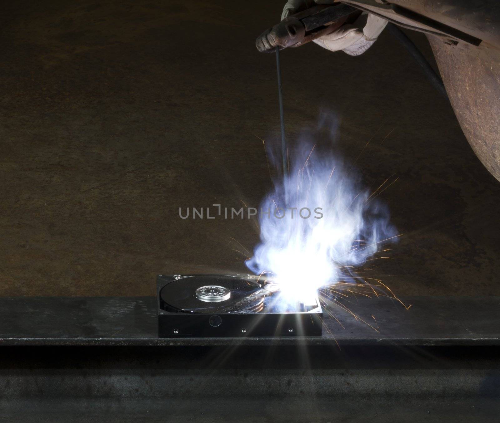 welding on a hard drive with welding shield