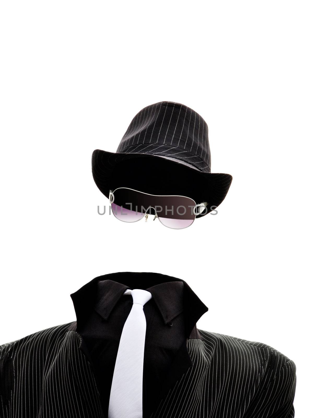 An invisible man isolated on white background