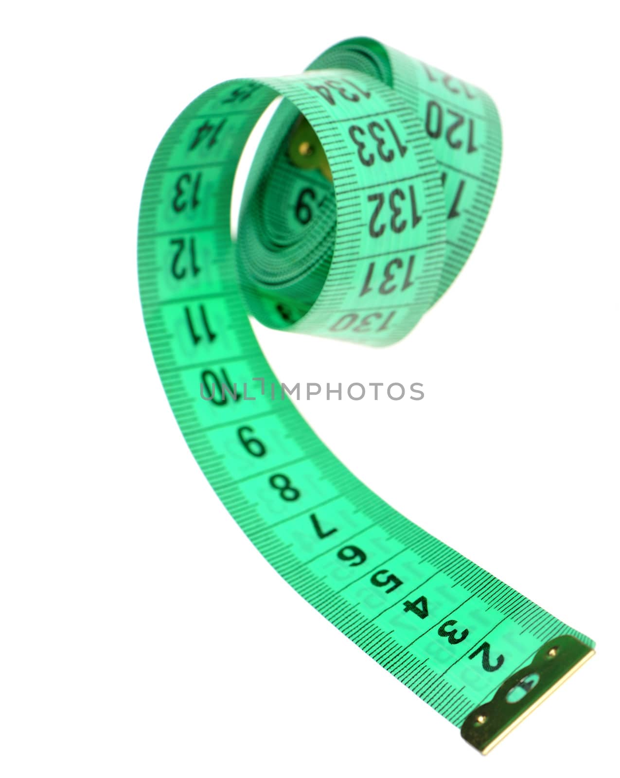Measuring tape of the tailor green color. It is isolated on a white background