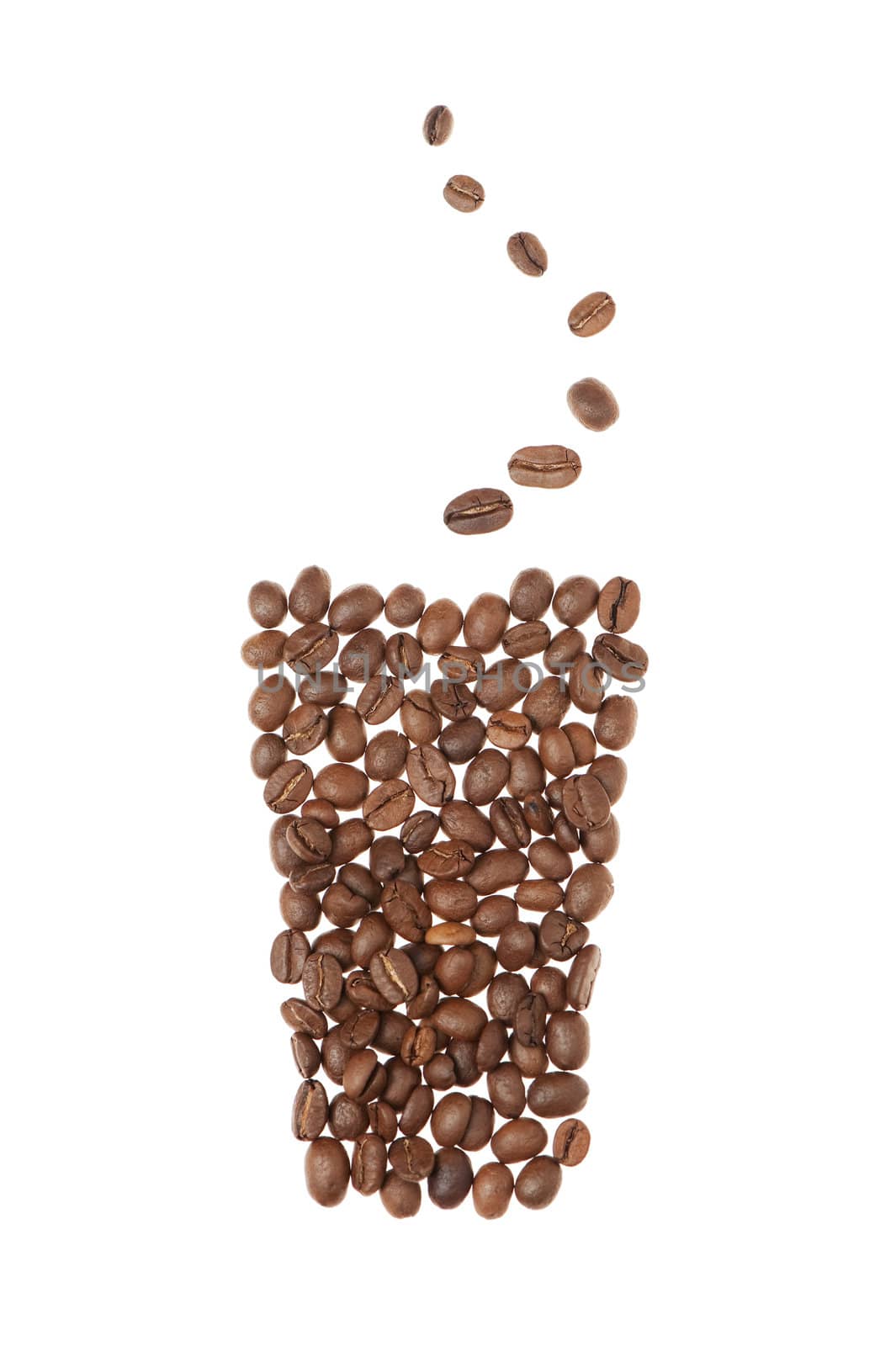 Cup from grains of coffee. It is isolated on a white background