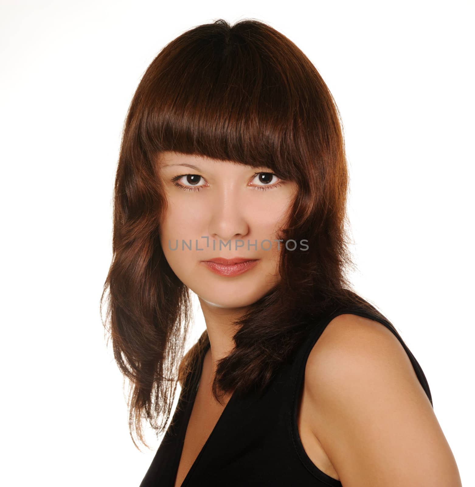 The beautiful girl on a white background. The Asian nationality