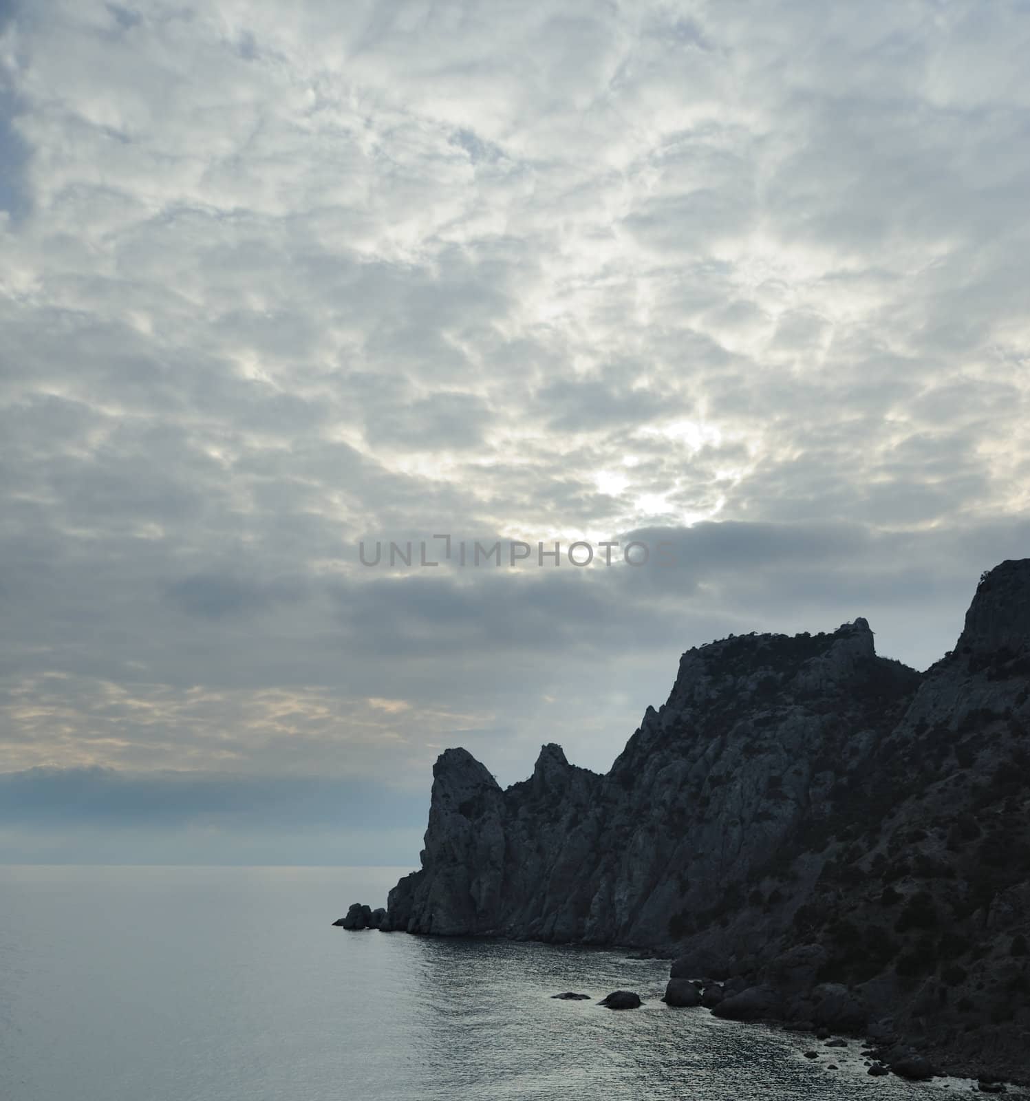 The night sea. The sea photographed at a dawn with long endurance. Crimea, Ukraine