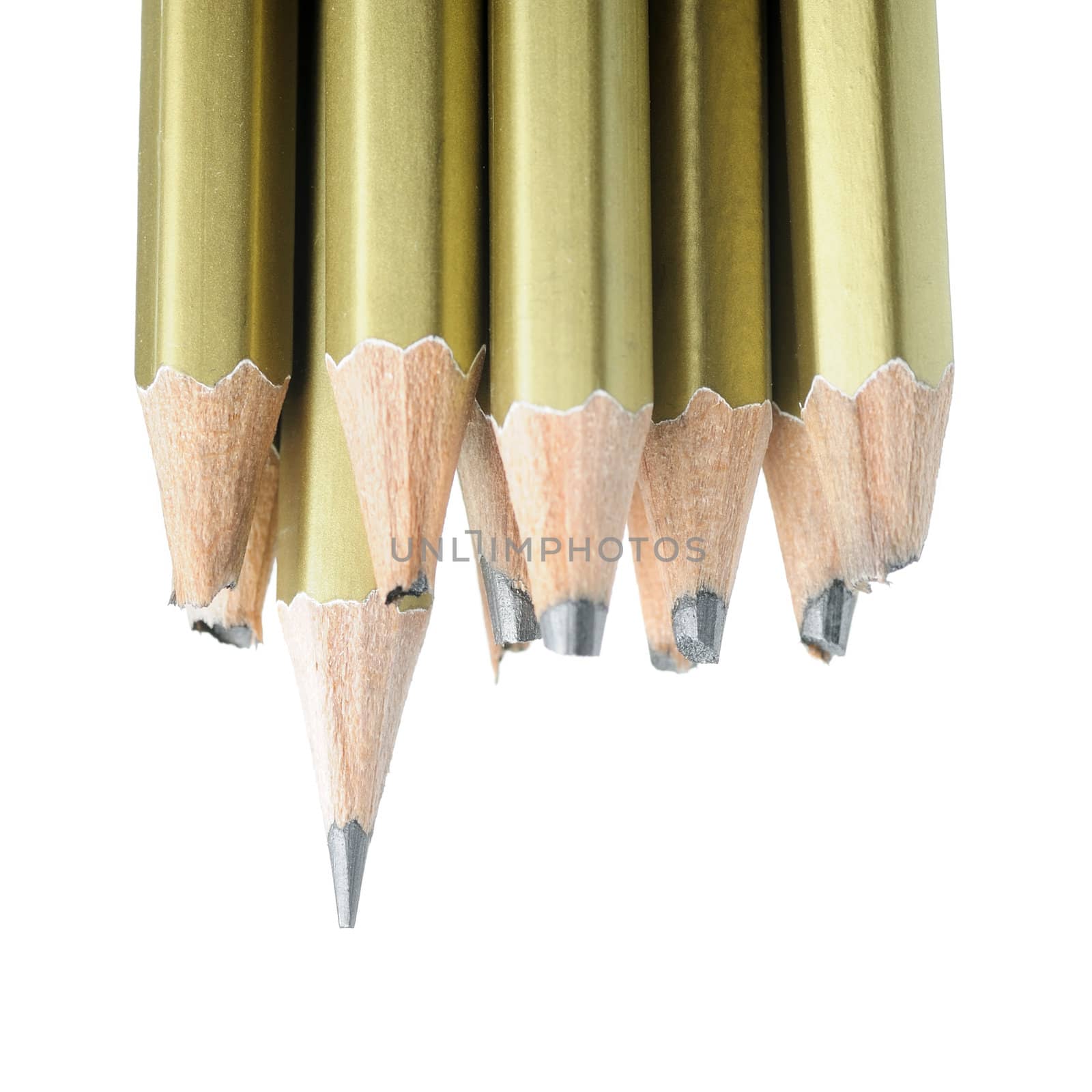 The whole and broken pencils. It is isolated on a white background