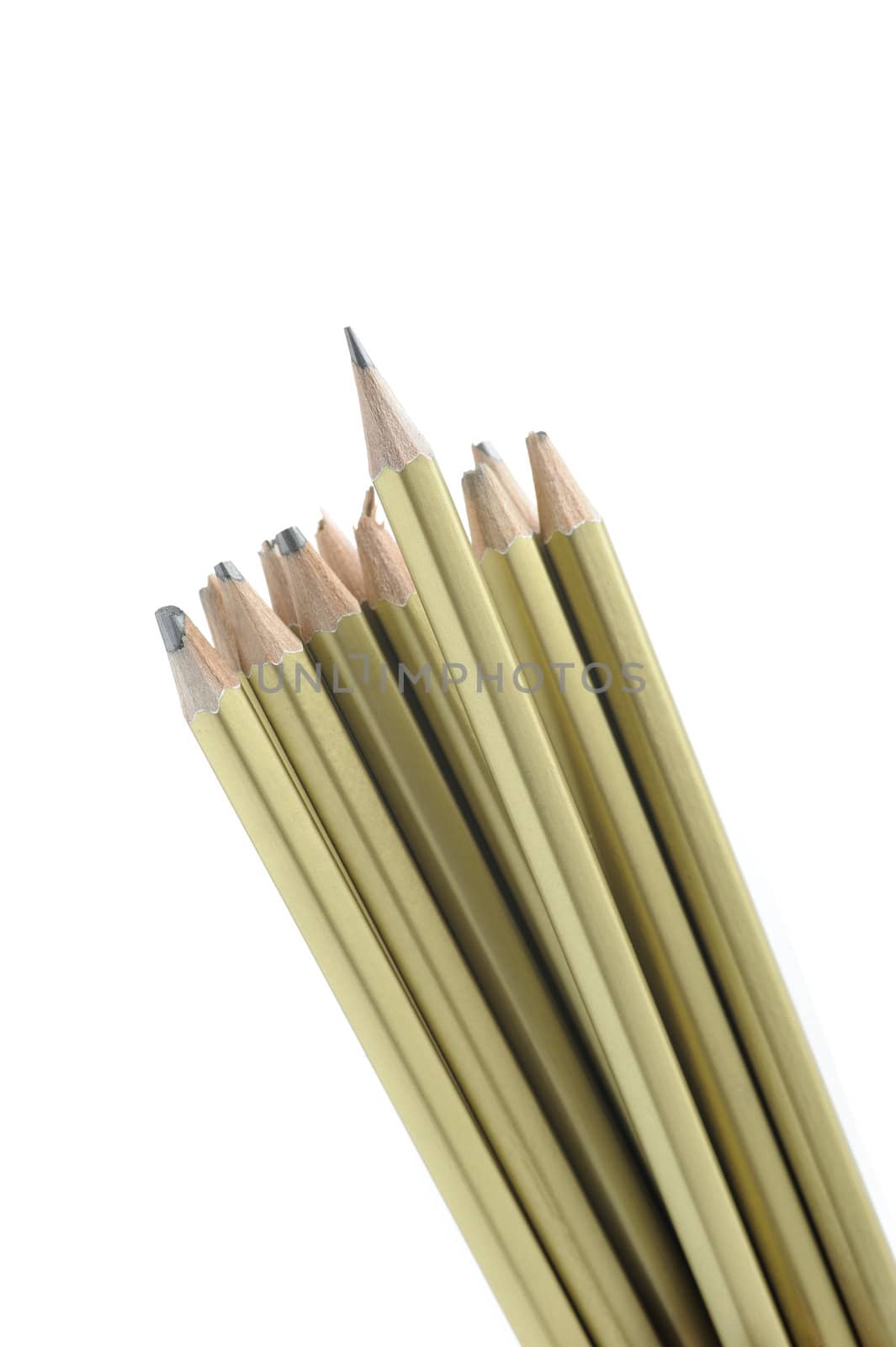 The whole and broken pencils. It is isolated on a white background