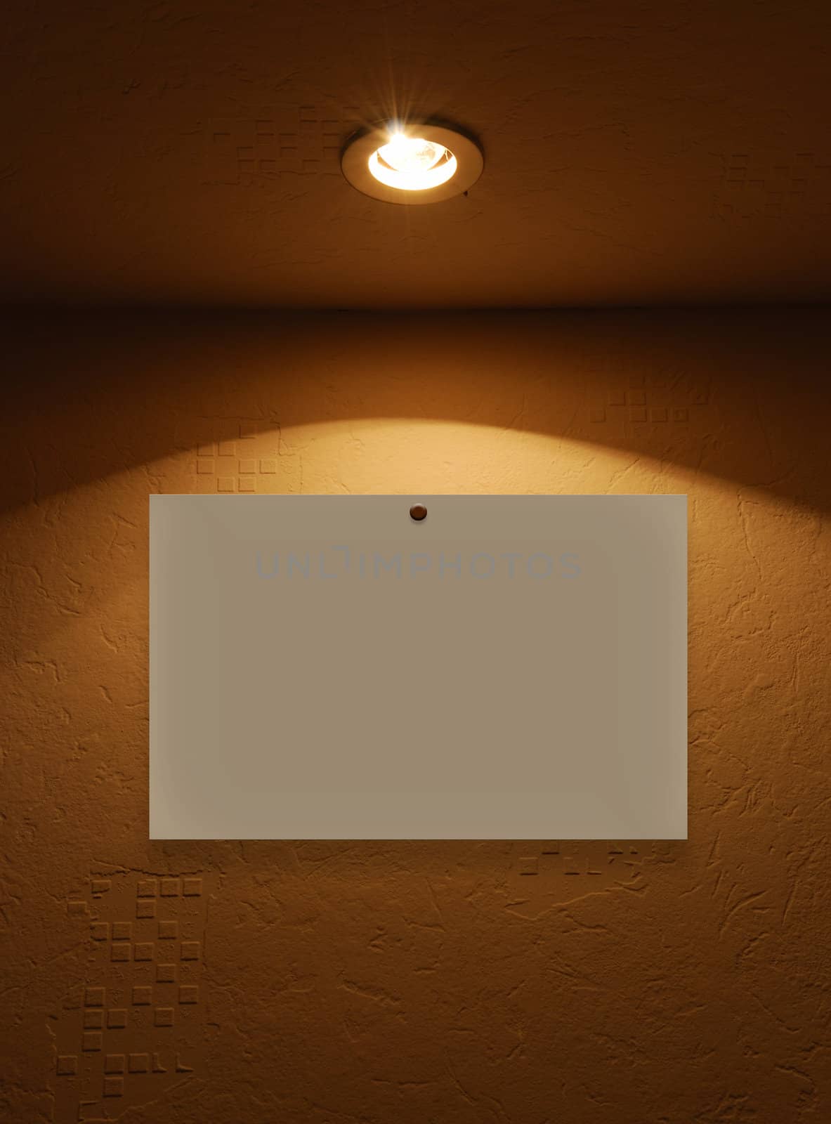 Light lamp. A textural wall shined by the lamp built in under a ceiling