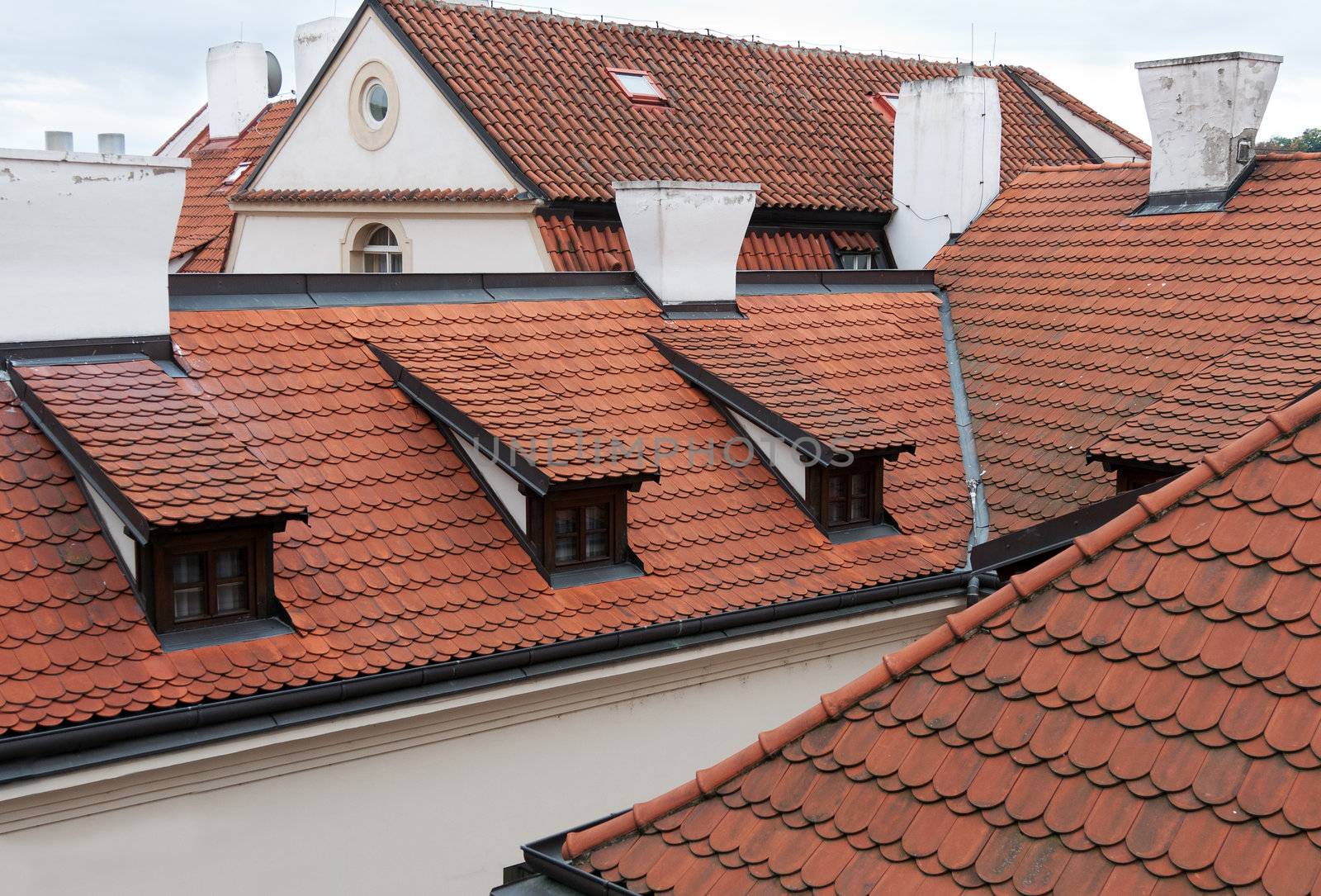 Red tiled roofs of Prague in the Czech Republic