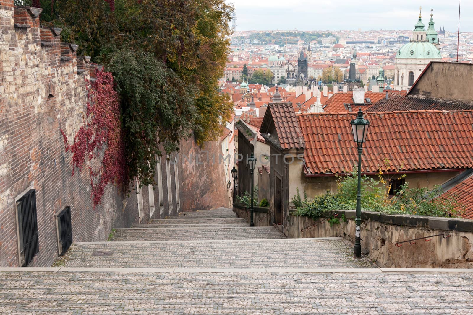 View of Prague from the top, the red roofs