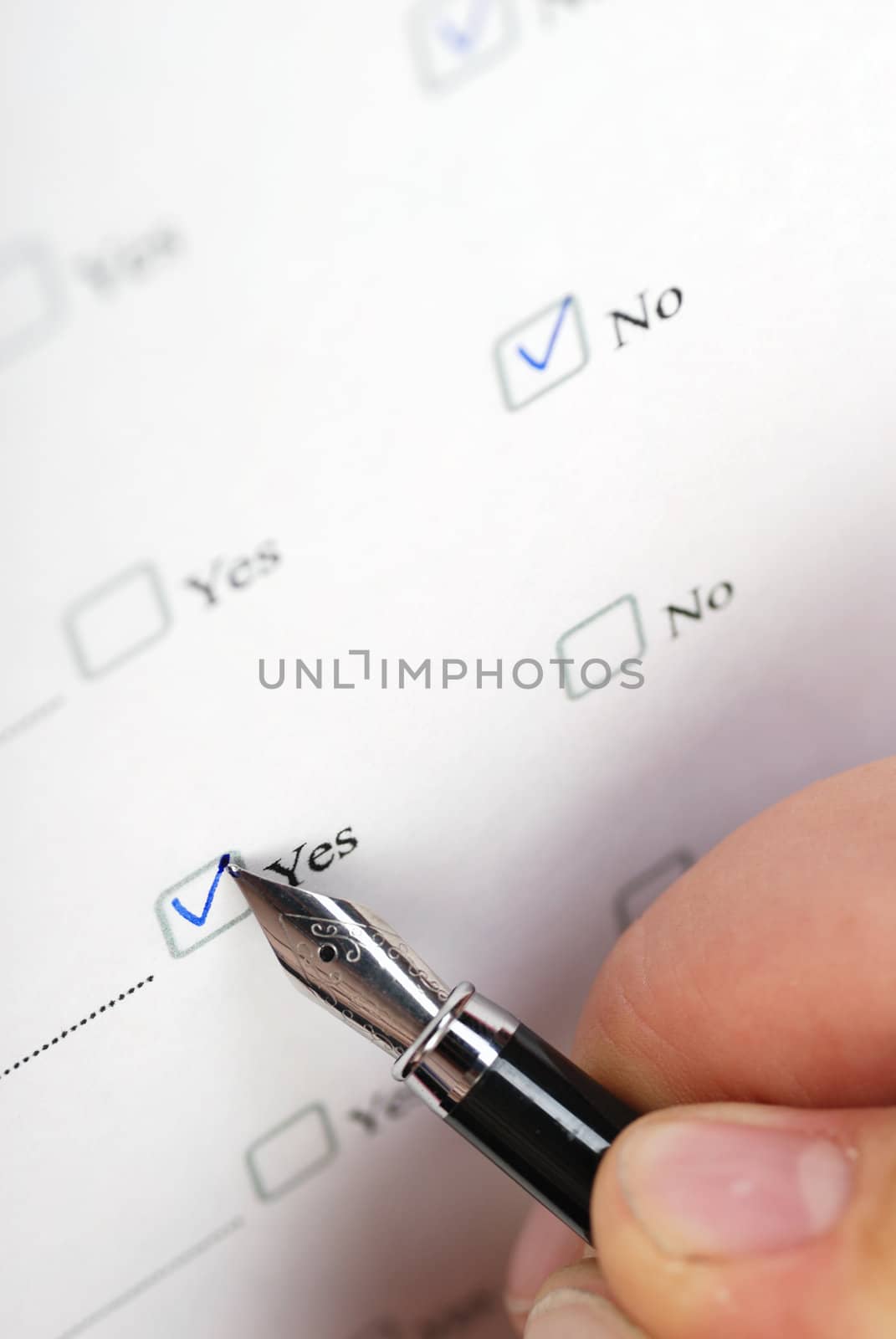 The questionnaire. The form for filling "yes" or "no". 