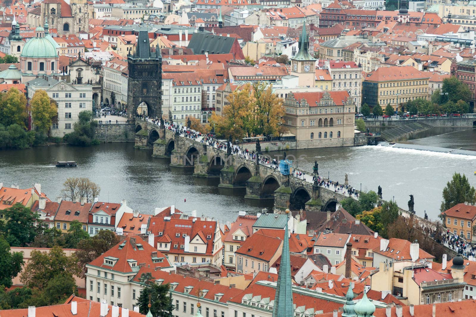 View of Prague from the top, the red roofs