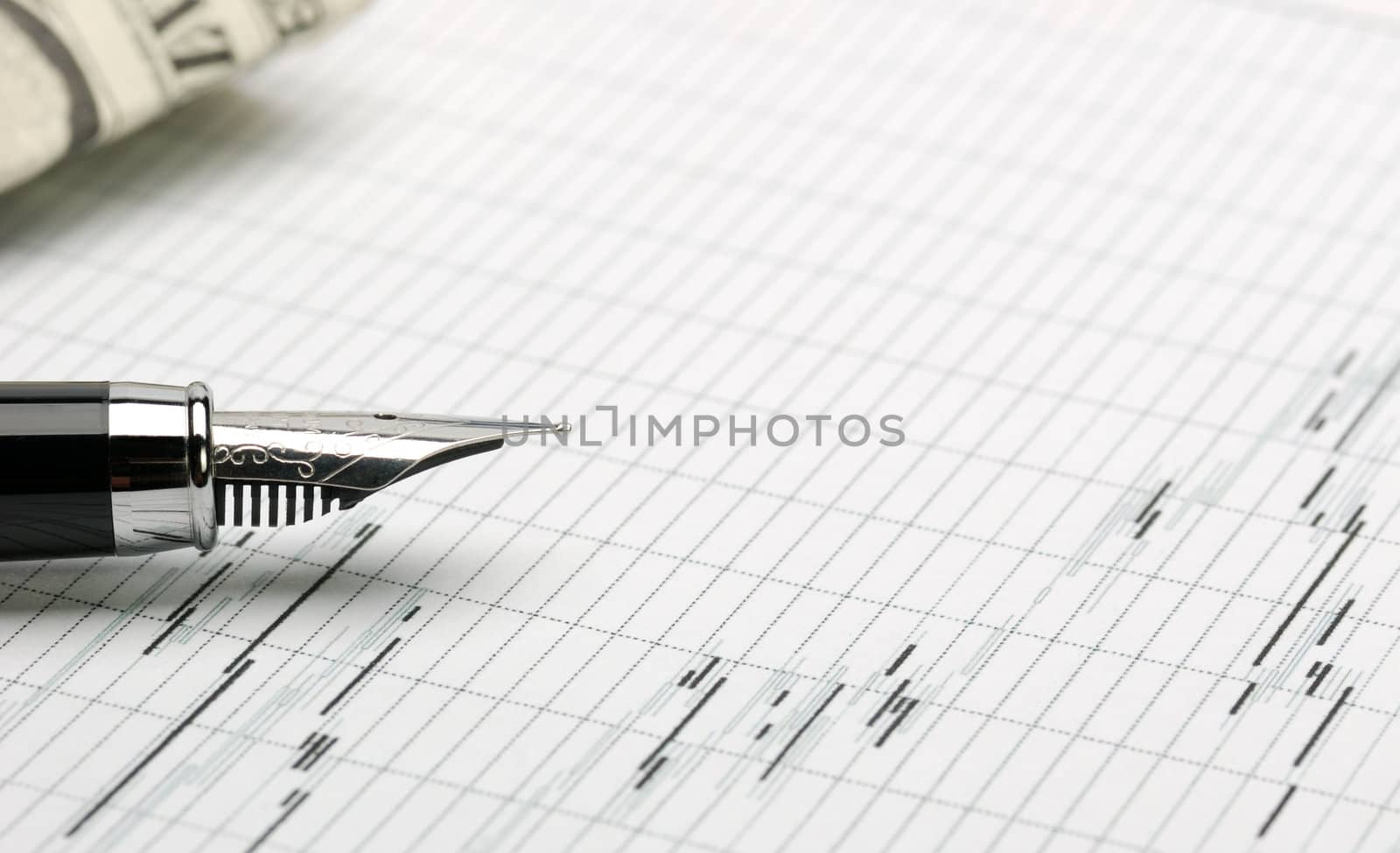 Business a theme. Diagrams from the share market, pens. Concept - exchange activity