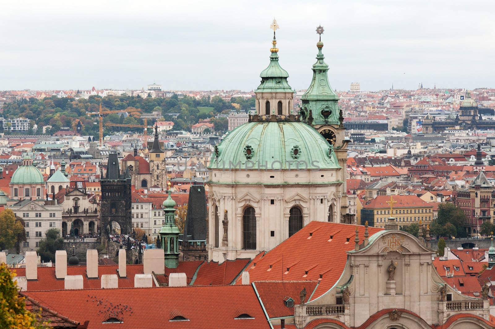 View of Prague from the top, the red roofs
