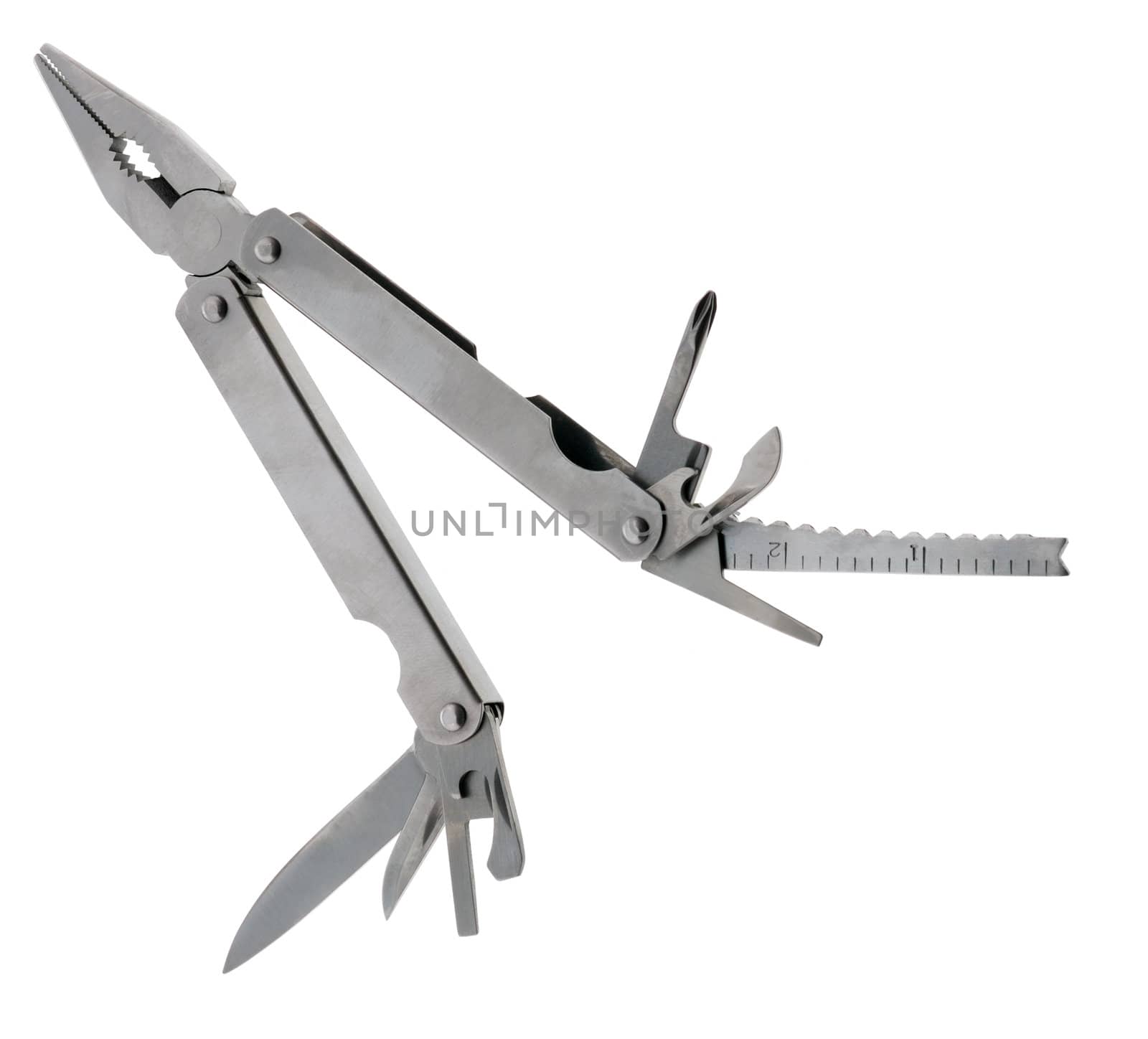 folding pliers. The manual tool from the chromeplated steel, isolated on a white background