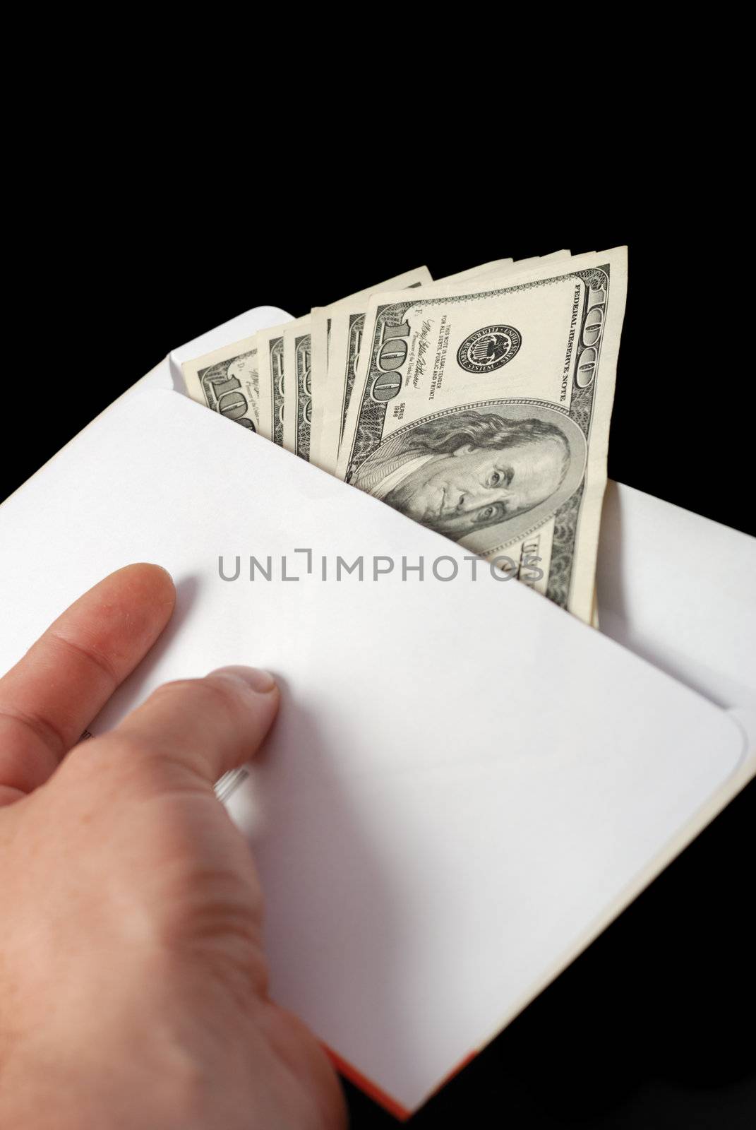 Bribe. Criminal activity, payoff. Money enclosed in an envelope