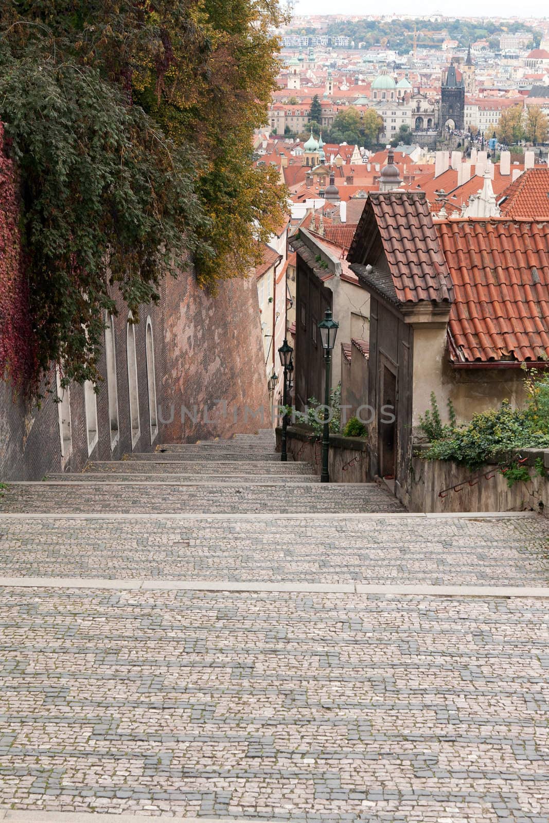 View of Prague from the top, the red roofs