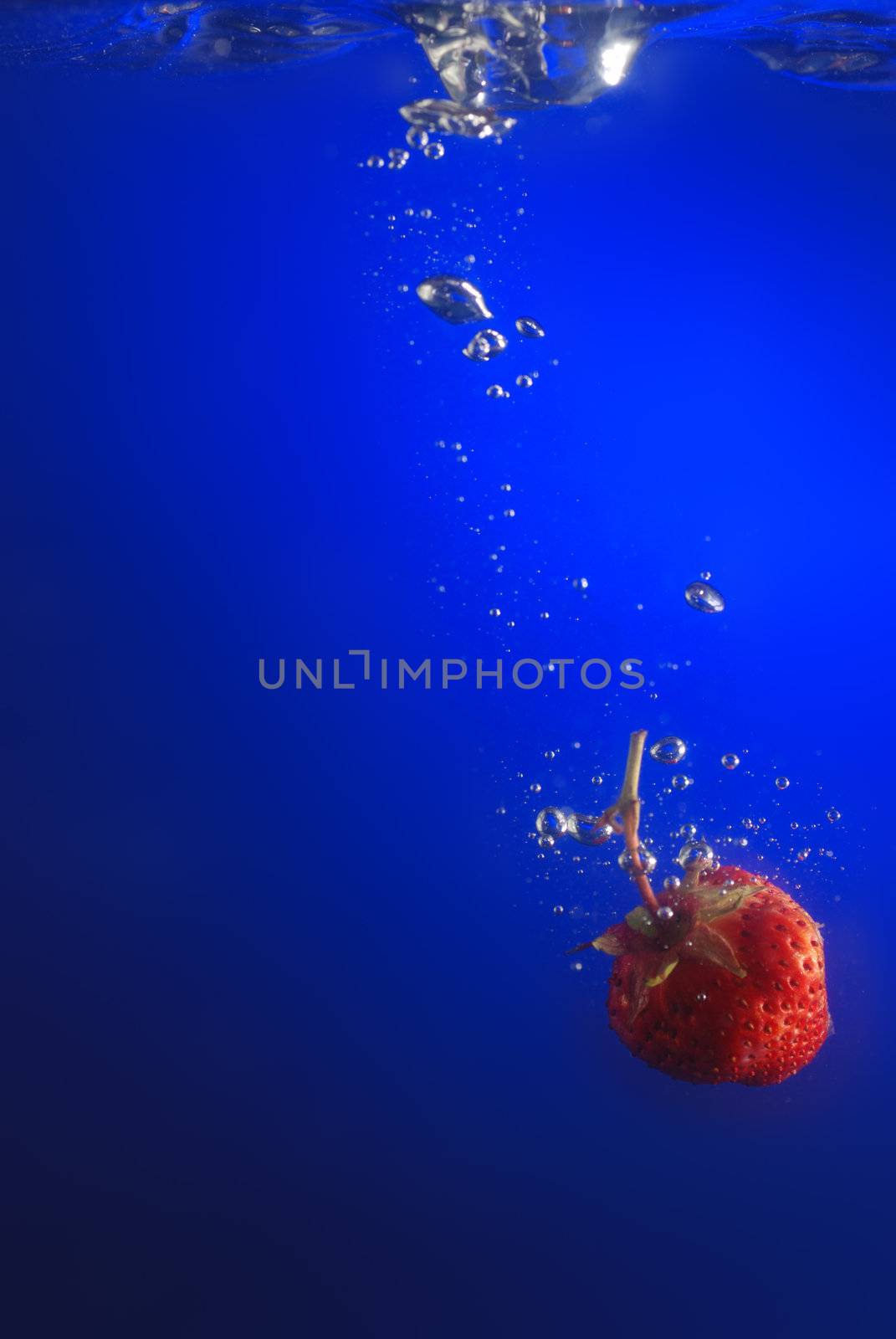 Strawberry in blue water by galdzer