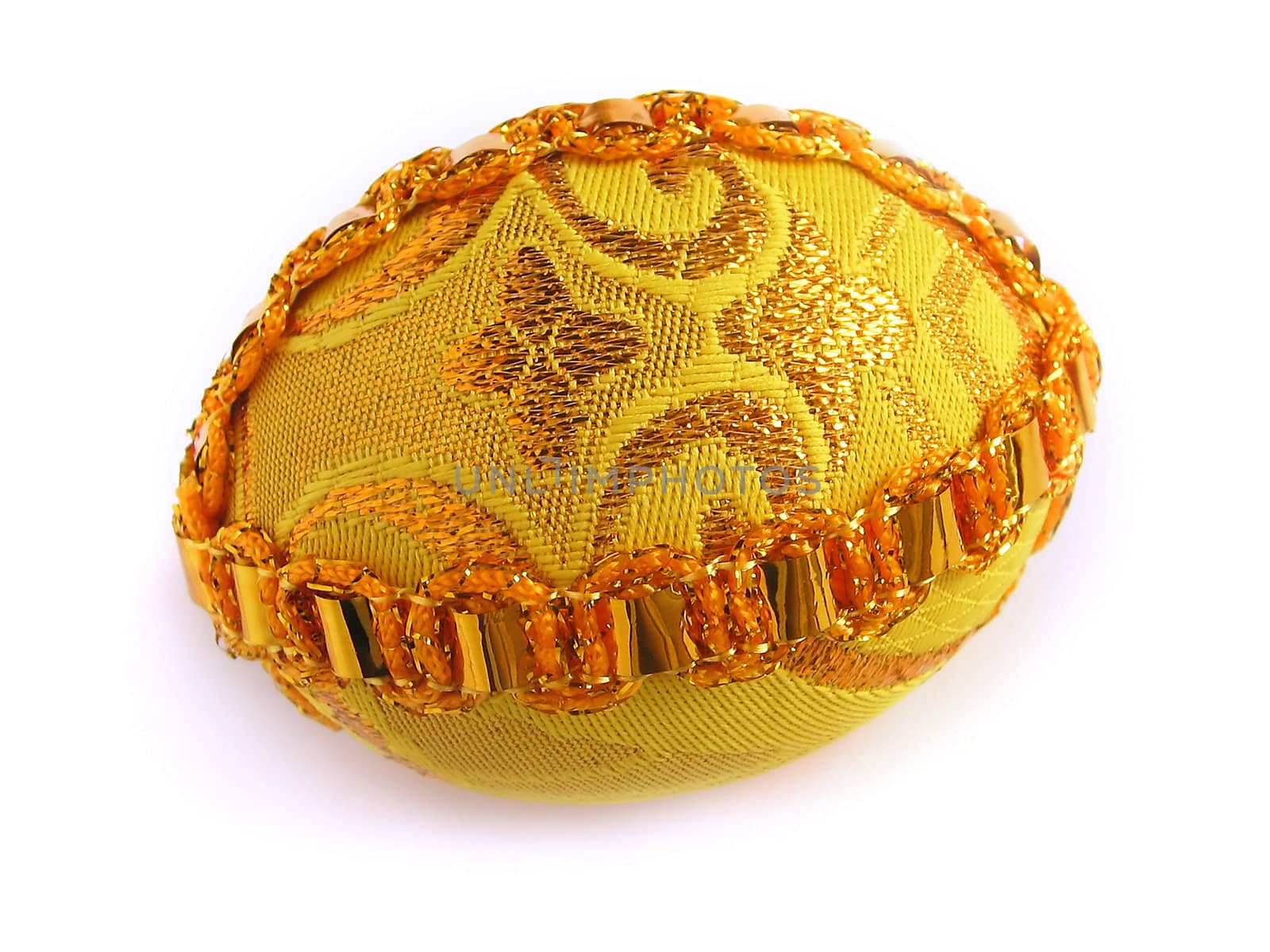 Easter egg instructed gold a thread and bright colourful tapes (handmade) - isolated white background