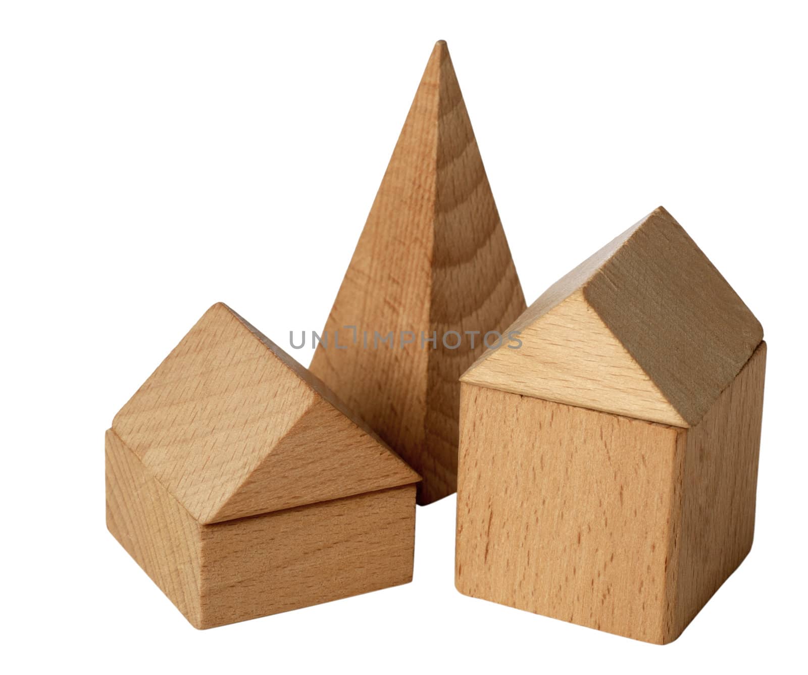 isolated abstract building . Toy habitation from wooden blocks