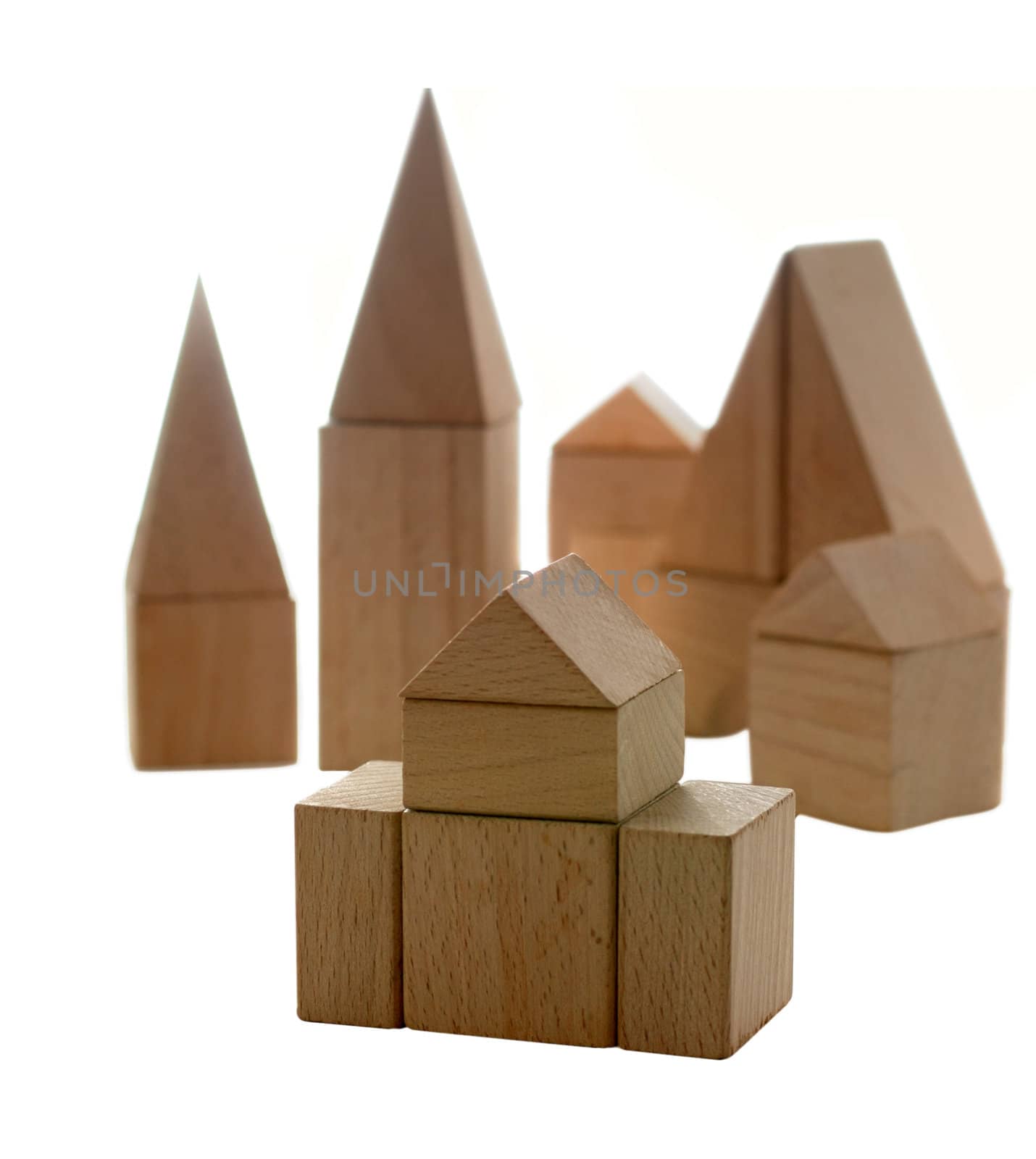 abstract city. Toy habitation from wooden blocks