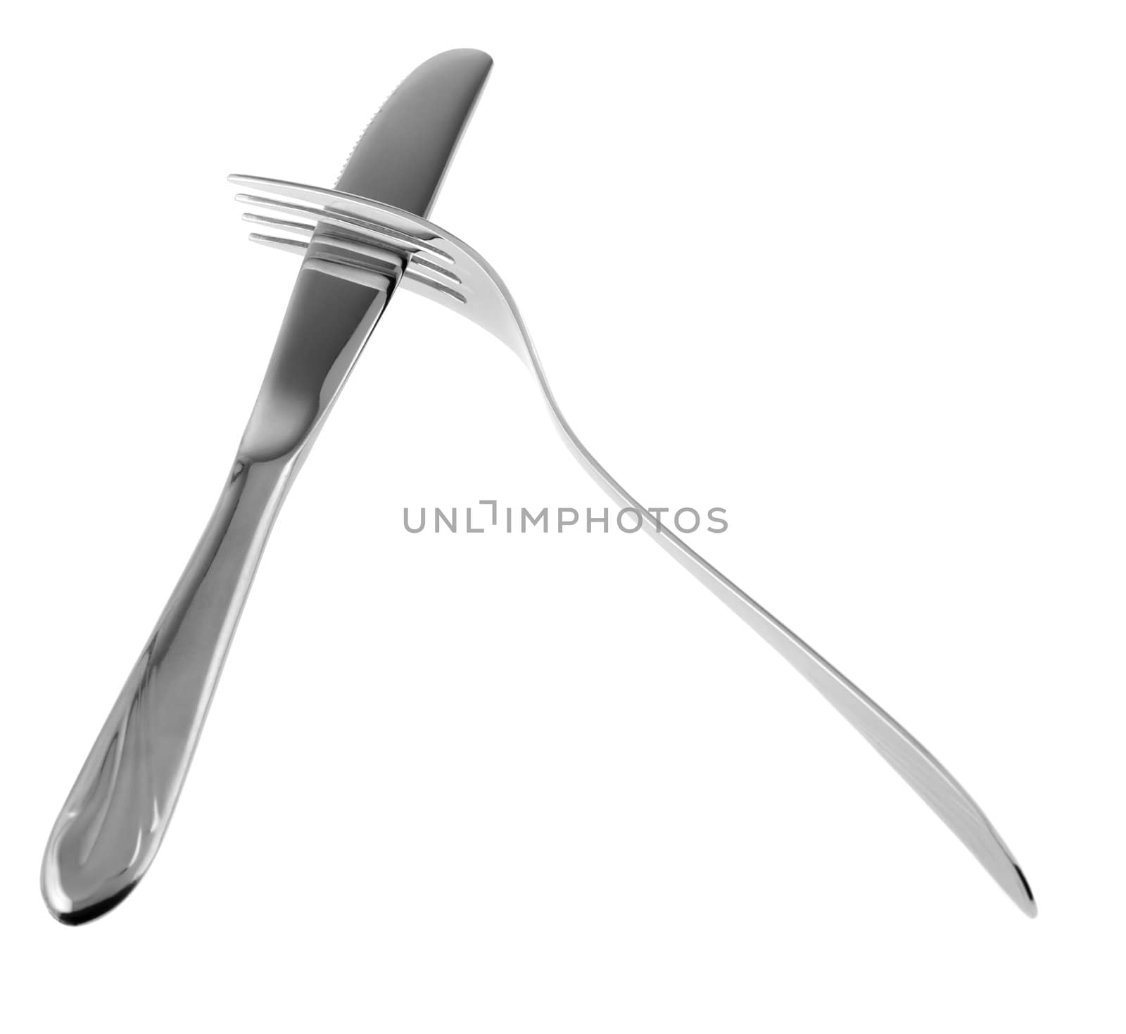 Set of kitchen object. The knife, a fork Separately on a white background.