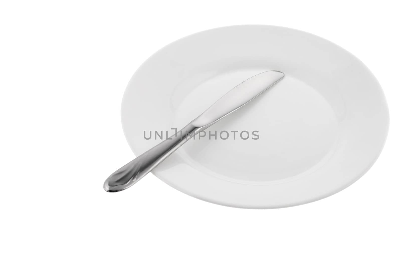 Set of kitchen object. The knife, plate. Separately on a white background.