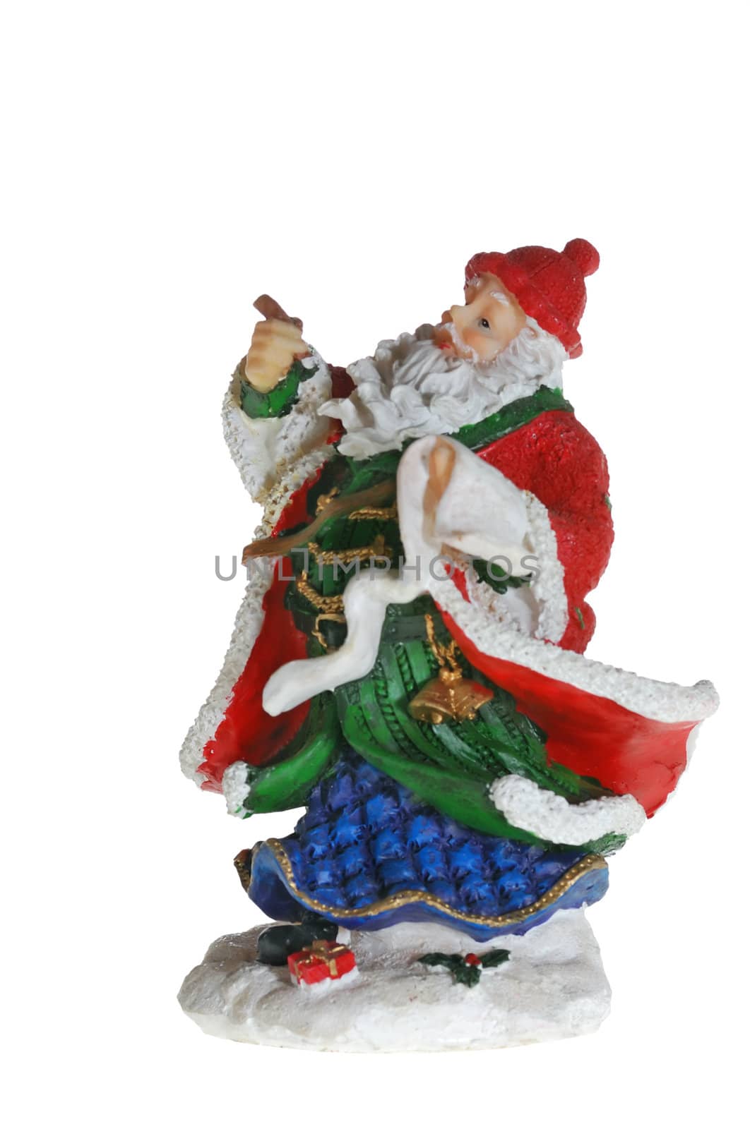 Santa Claus. A photo of a ceramic toy Santa, a writing congratulation