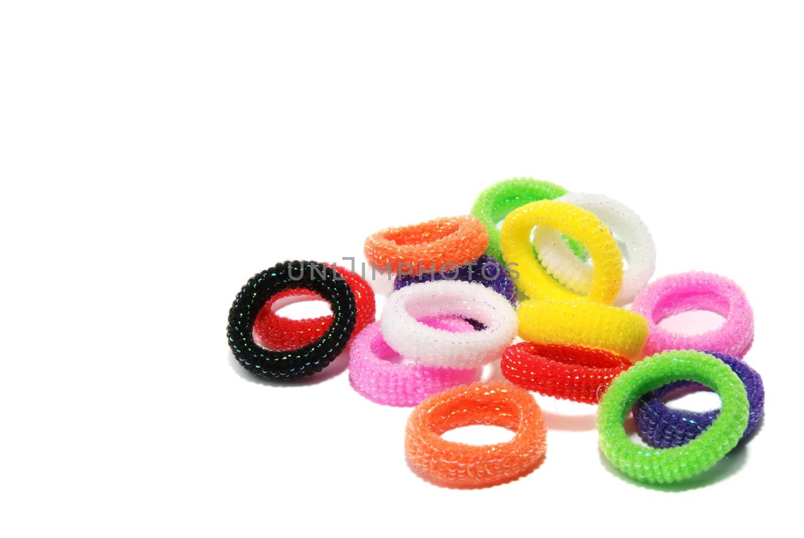 Multi-coloured elastic bands for hair with brilliant thin tapes