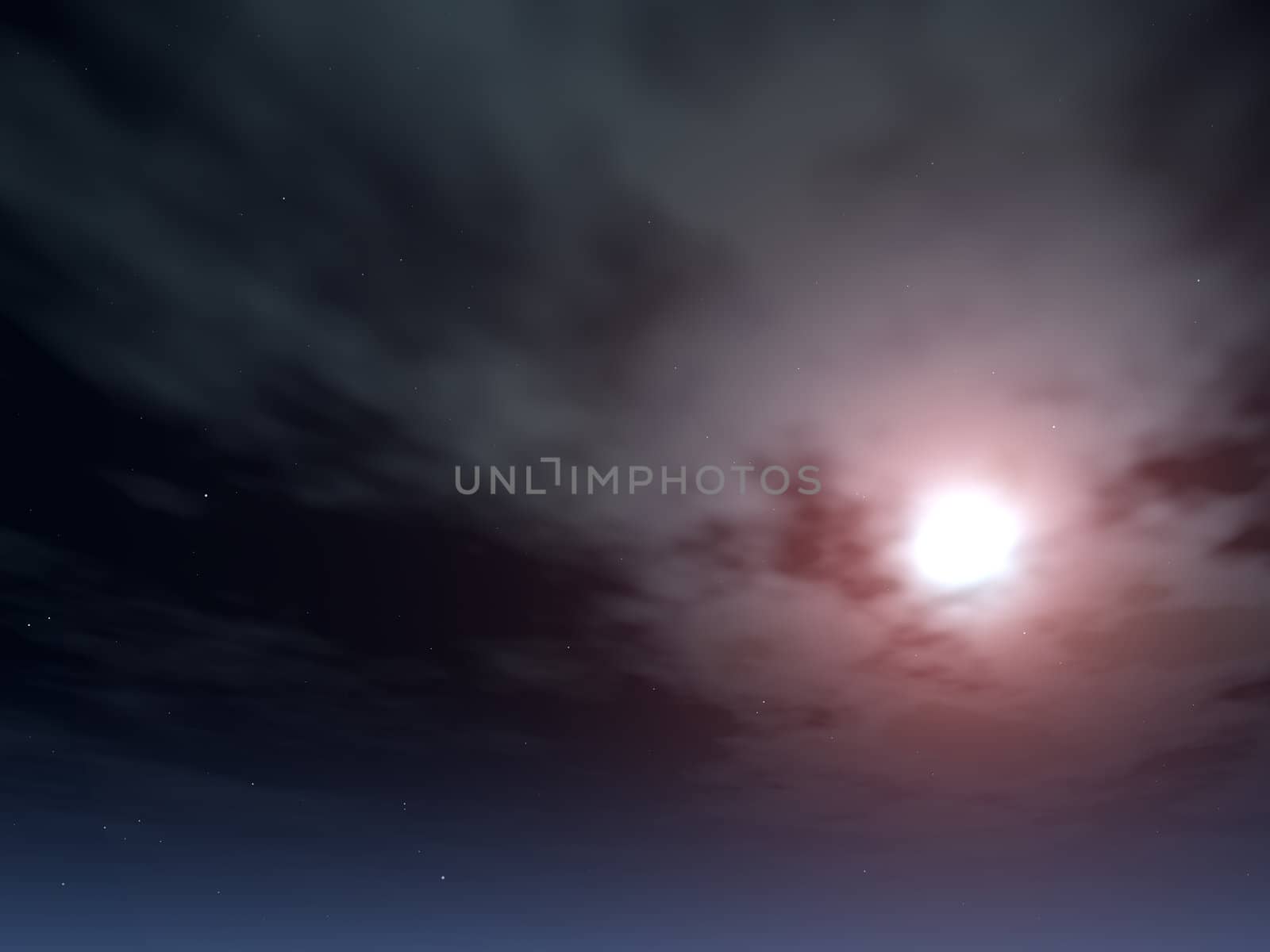 Moonlight passing through clouds (night vision) - the bright moon