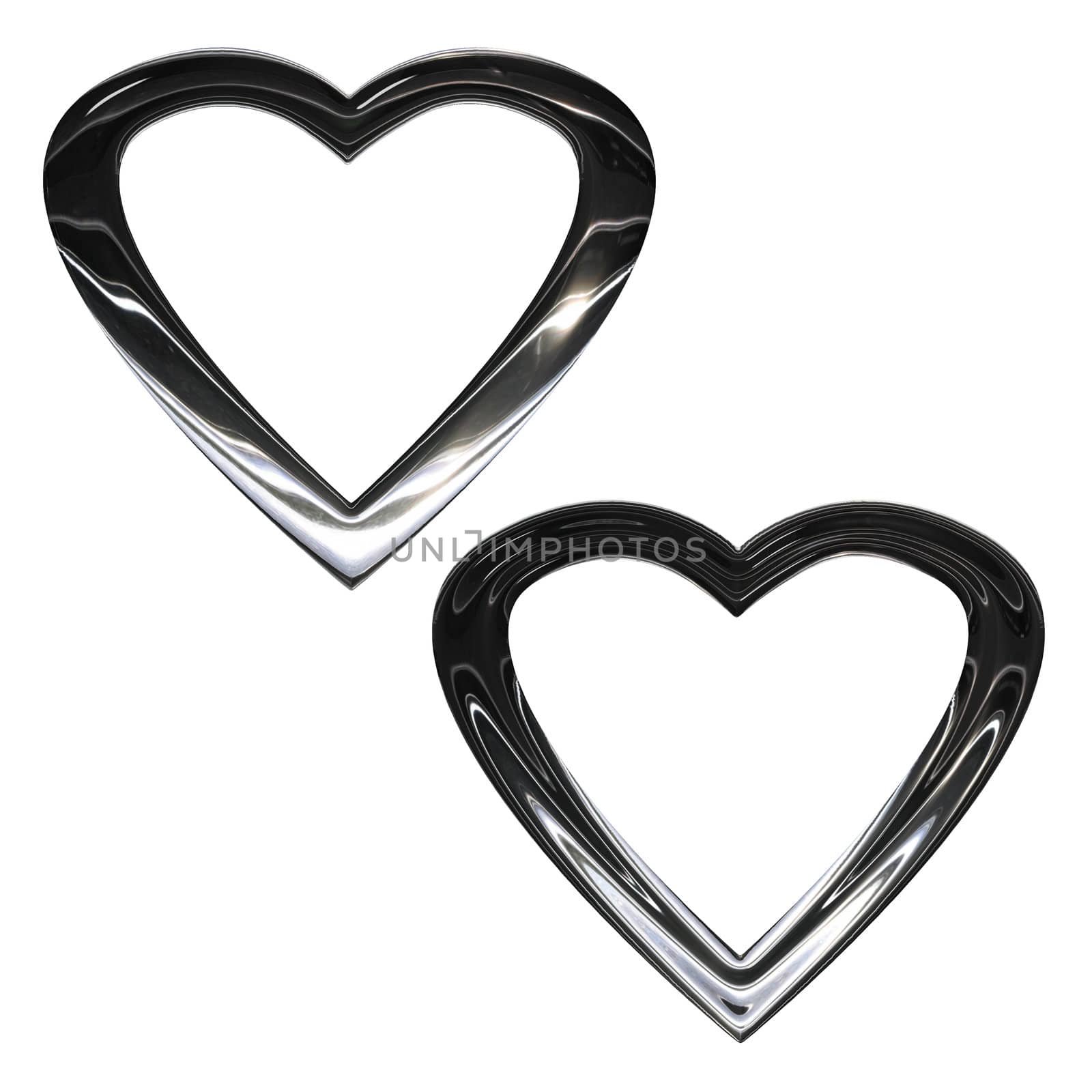 Set of preparations as hearts- frame(volumetric, chromeplated)