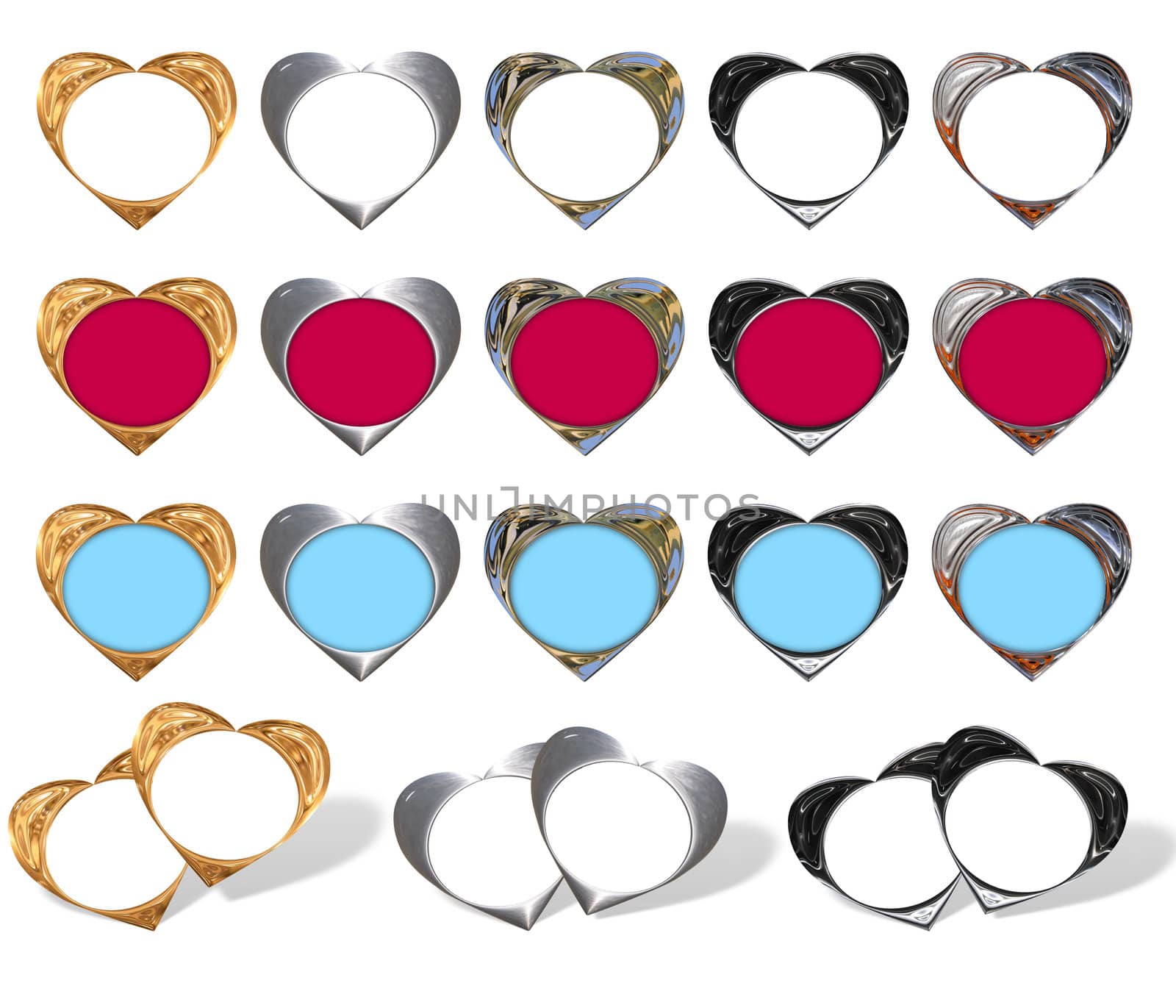 Set of stylish hearts - frame  (gold, chrome, glaze...)