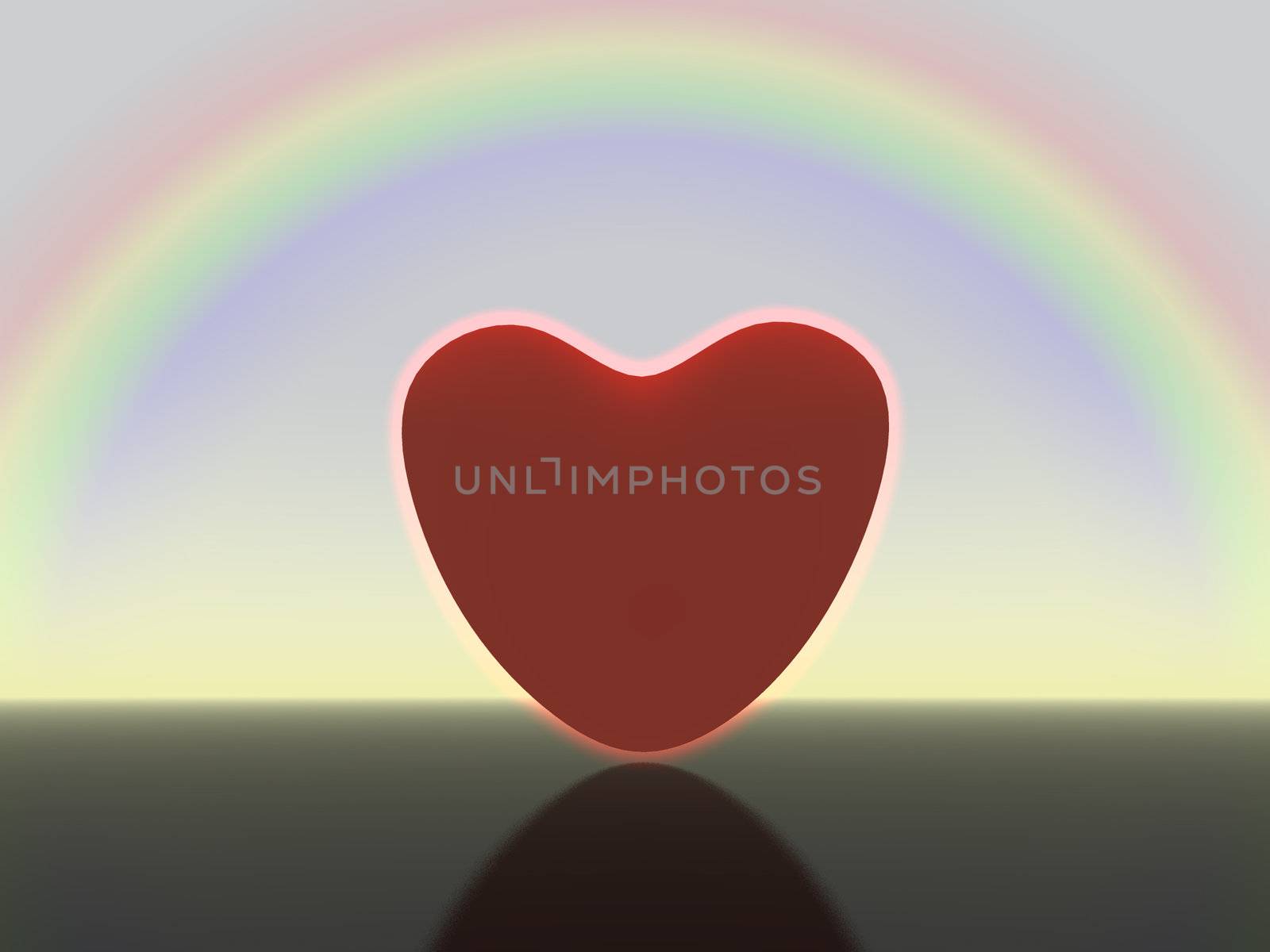 shining heart on a background of the sated dark blue sky and a rainbow