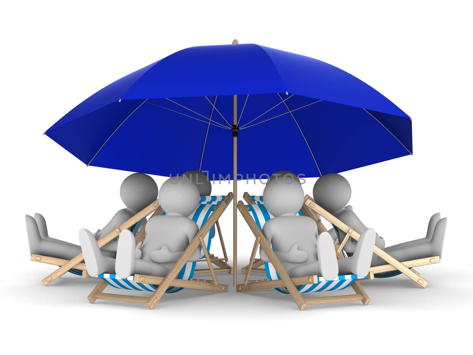 people rest under parasol. Isolated 3D image