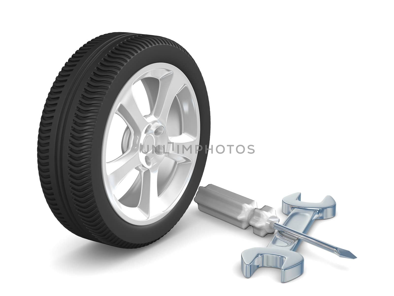 Car-care centre on white background. Isolated 3D image