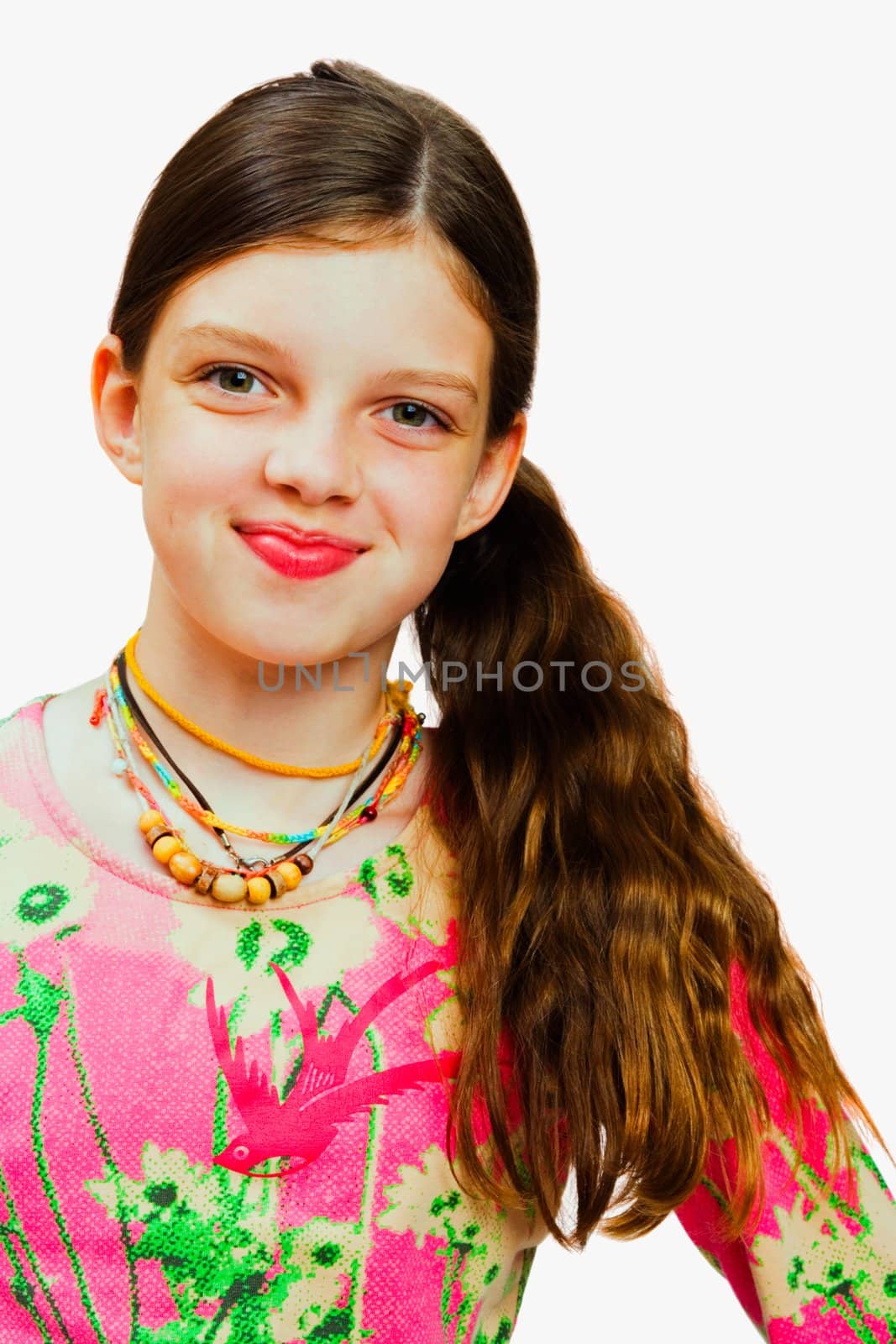 Caucasian girl posing isolated over white