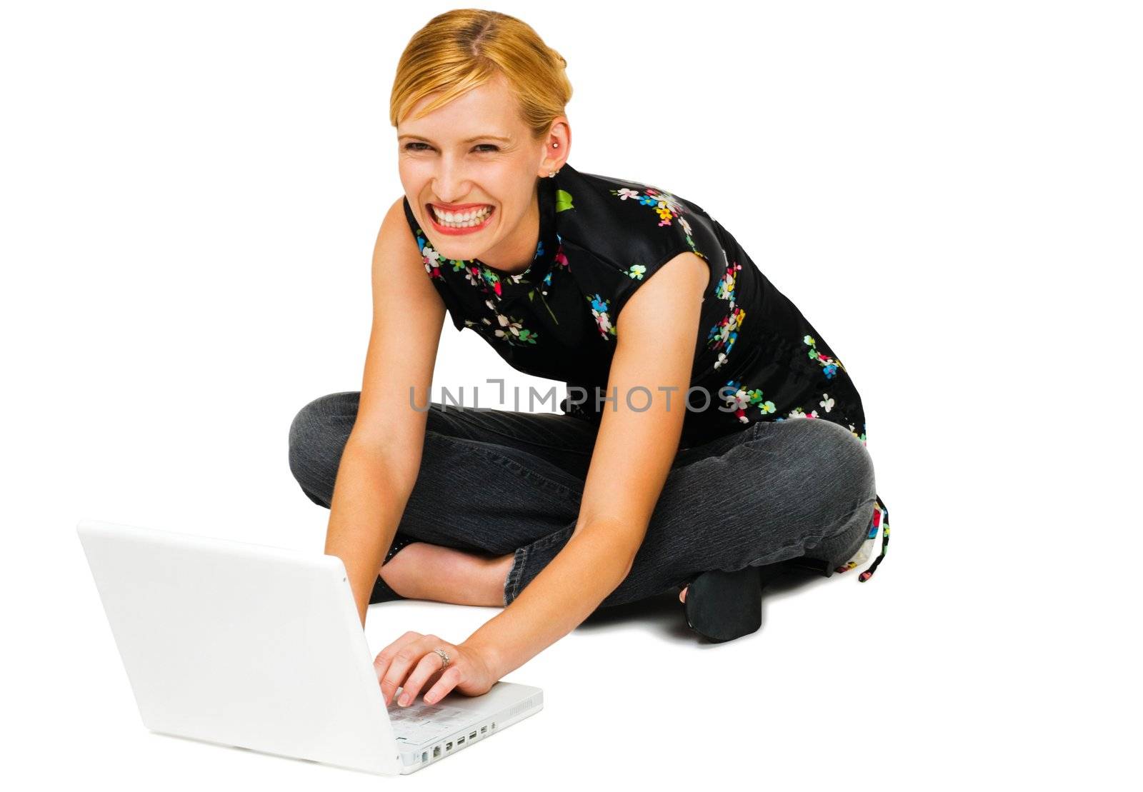 Portrait of a woman using a laptop  by jackmicro