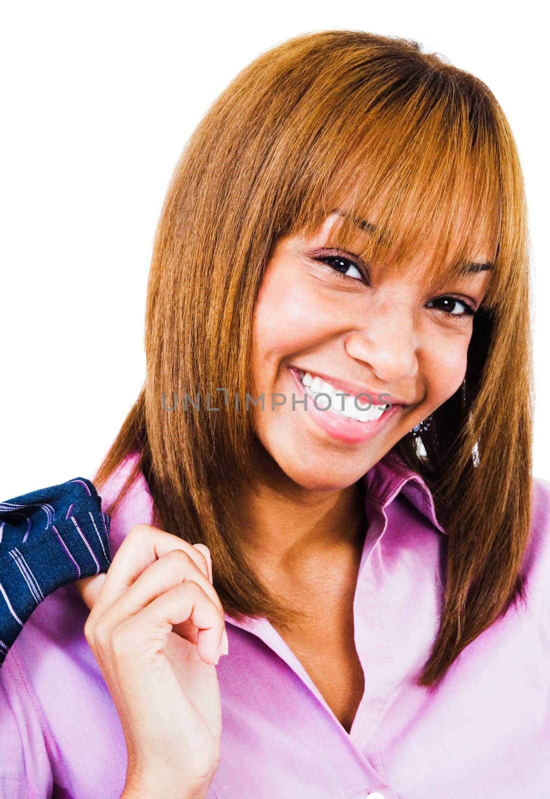 African woman smiling isolated over white
