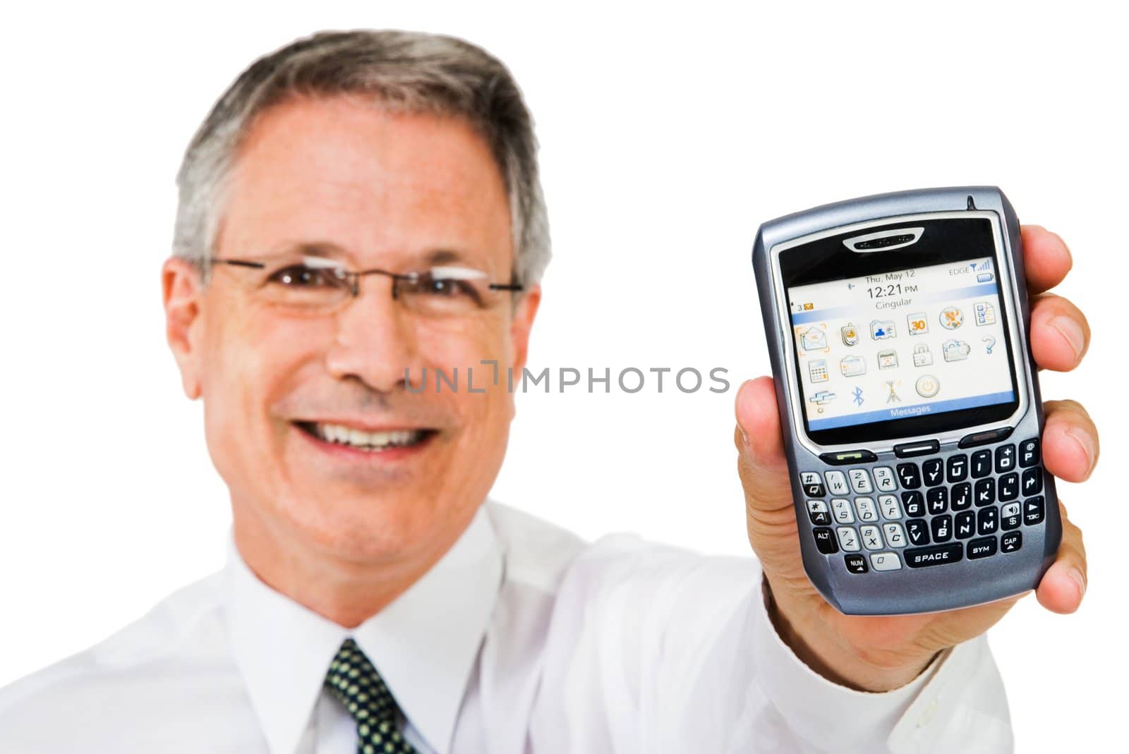 Smiling businessman showing pda  by jackmicro