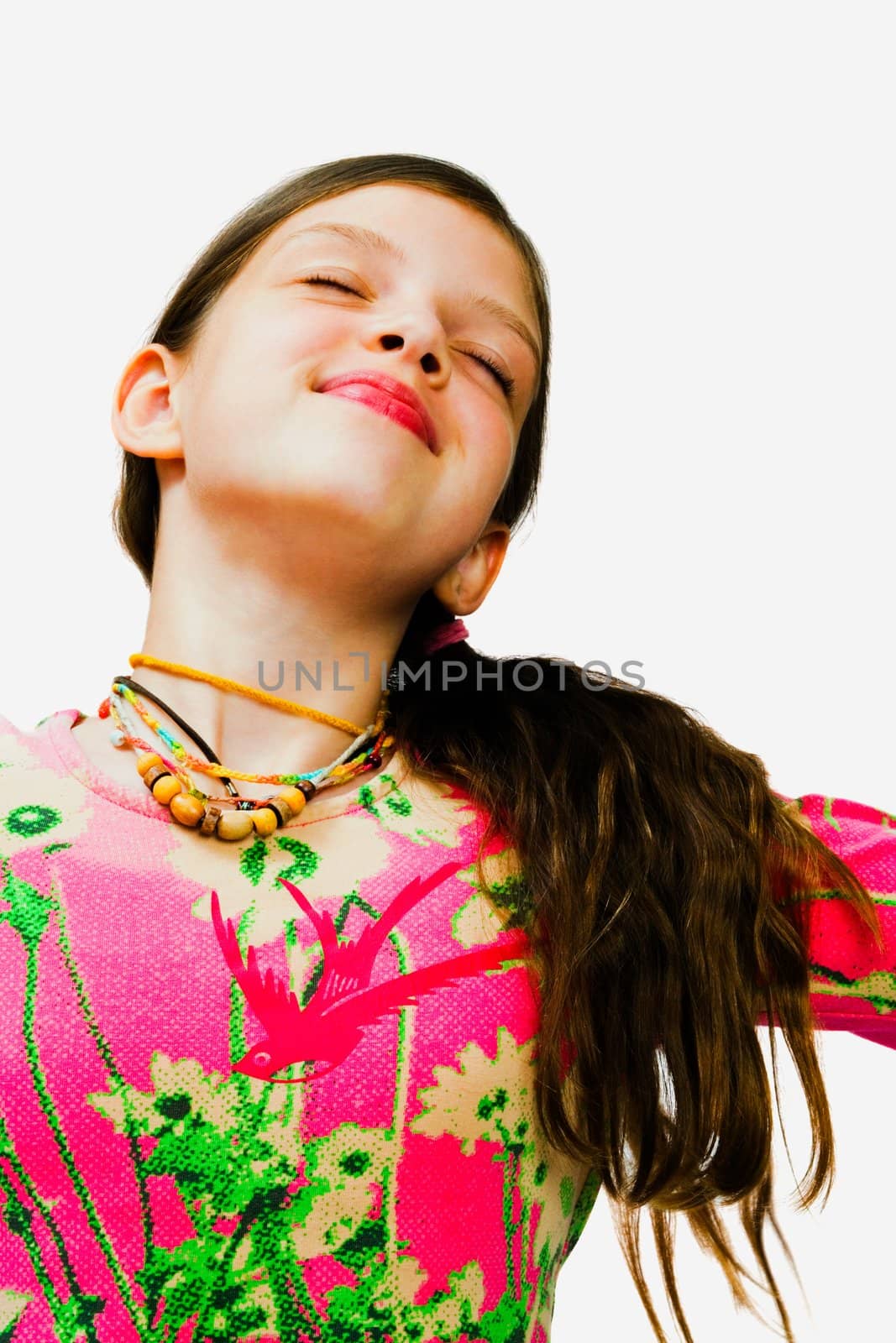 Close-up of a girl day dreaming isolated over white