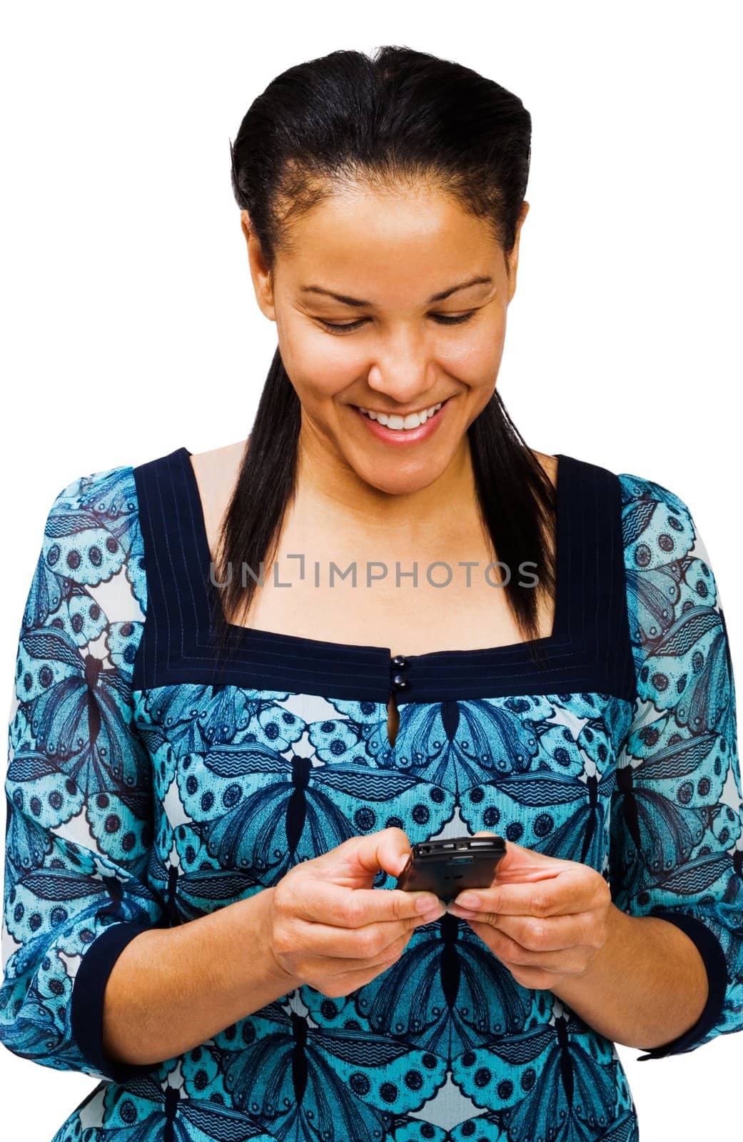 Smiling woman text messaging  by jackmicro