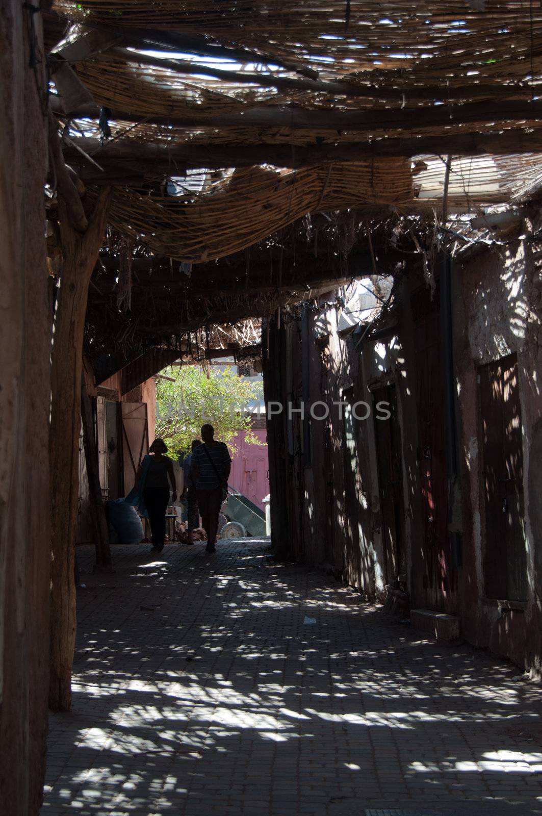 Stalls in the souk of Marrakech being deserted during the hottest time of the day