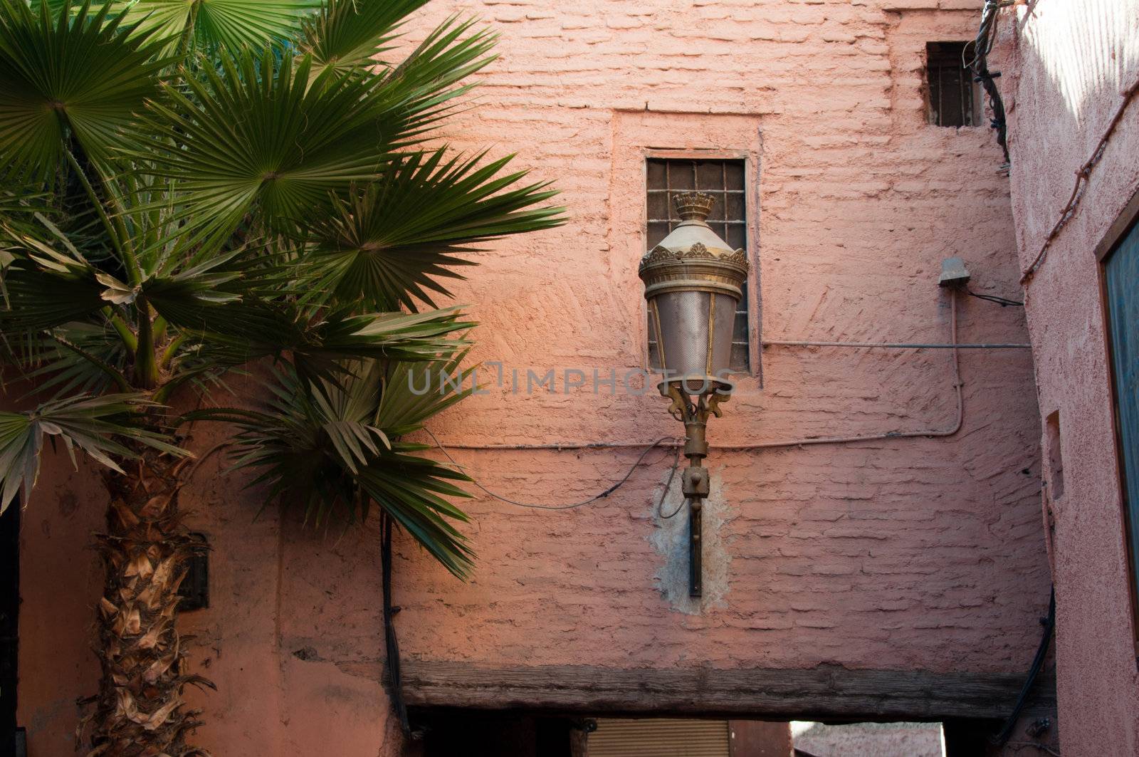 Nicely decorated old street lamp in the Medina of Marrakech, Morocco