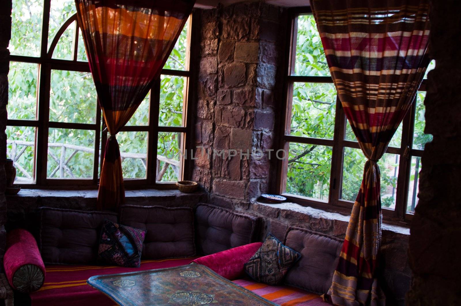beautiful interior decoration of a cozy restaurant in Morocco