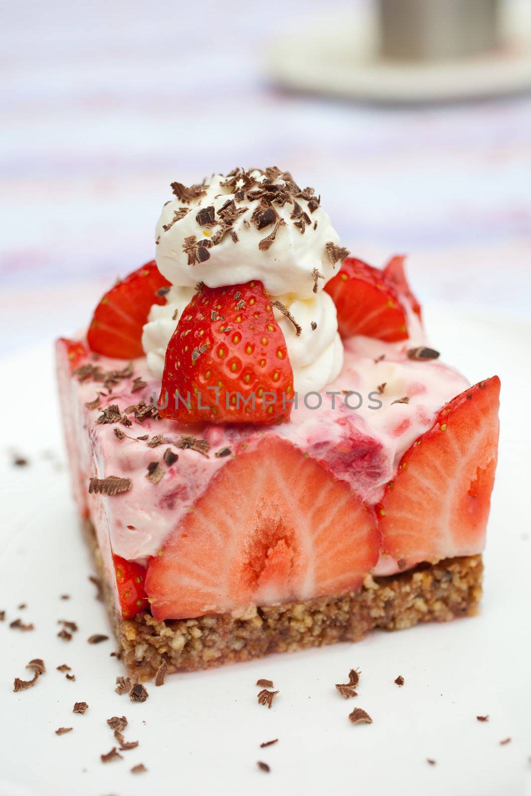 Delicious creamy dessert with strawberries and cream