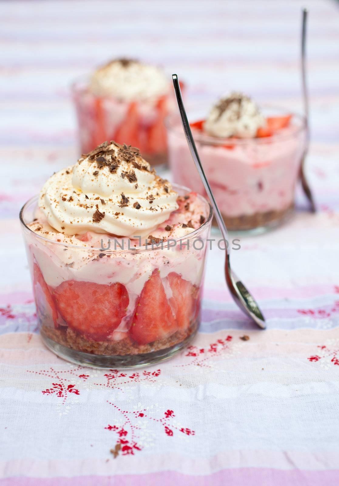 Delicious dessert with strawberries, cream and mascarpone