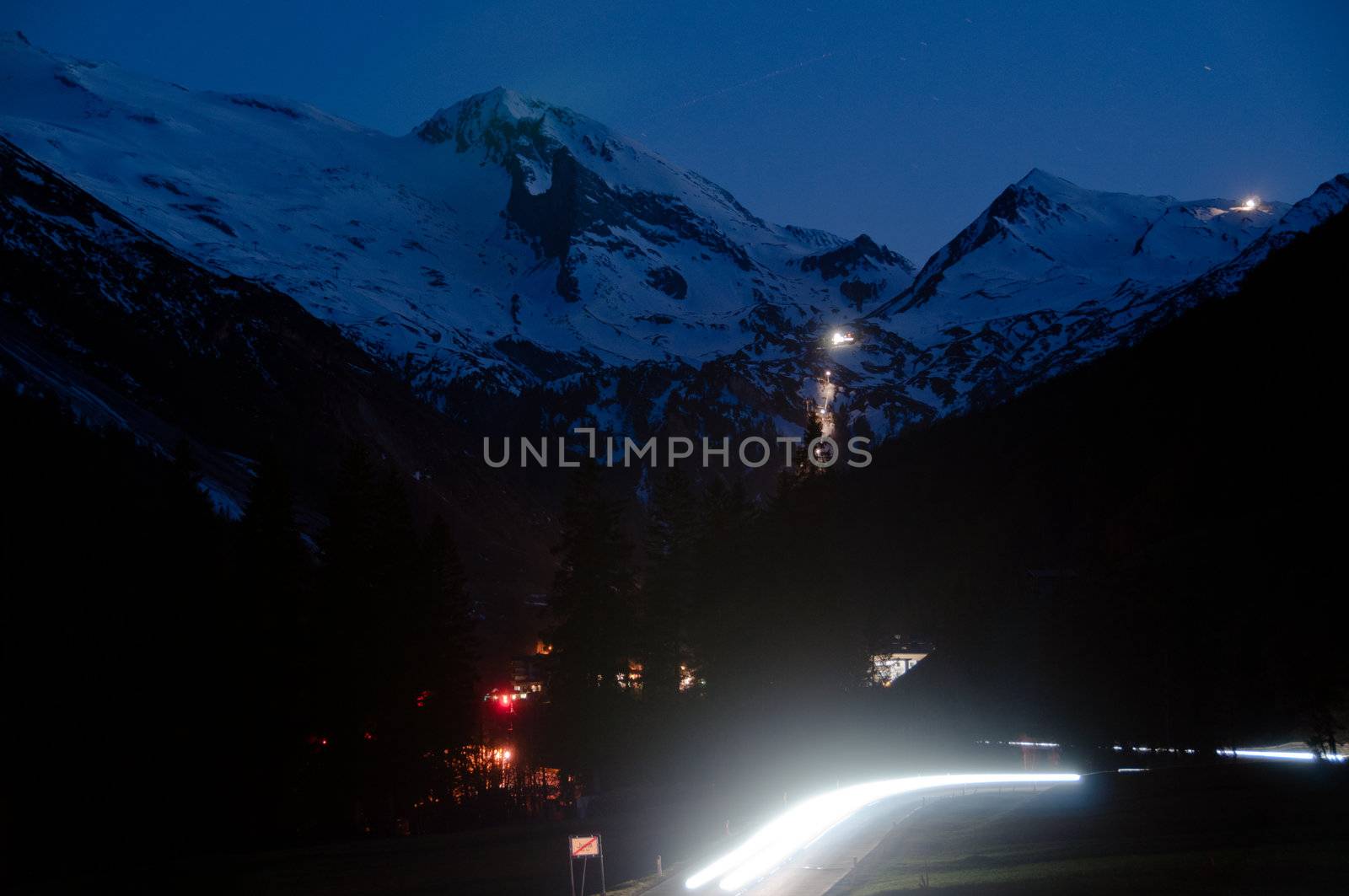 Mountain village at night near Hintertux glacier at Zillertal, Tirol - Austria