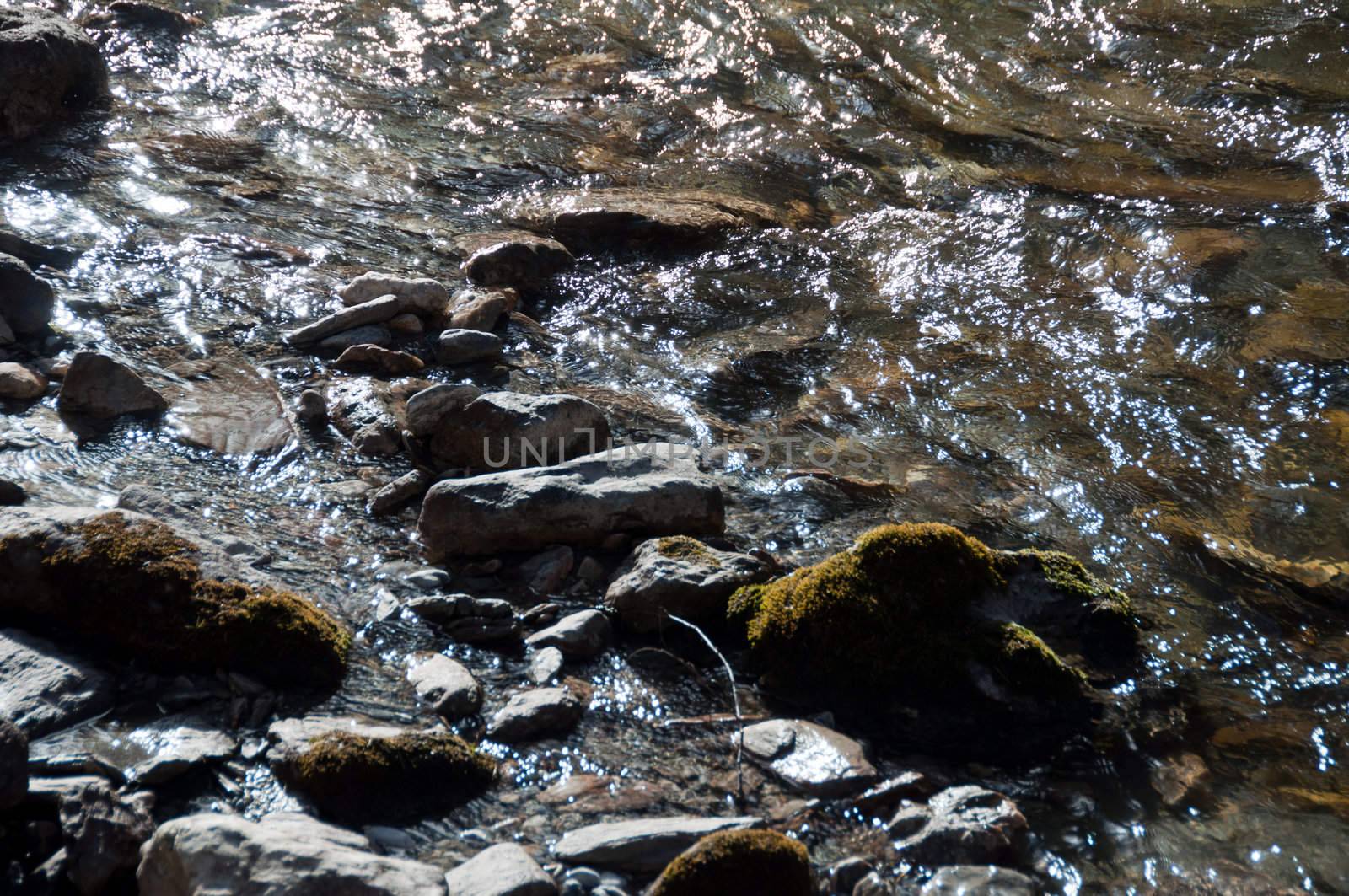 Mountain stream with falls from Hintertux Glacier in Zillertal, Austria