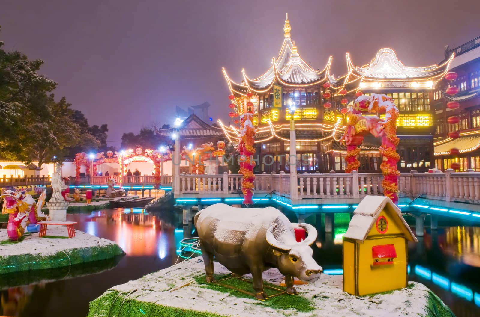 Chinese new year decoration in shanghai night